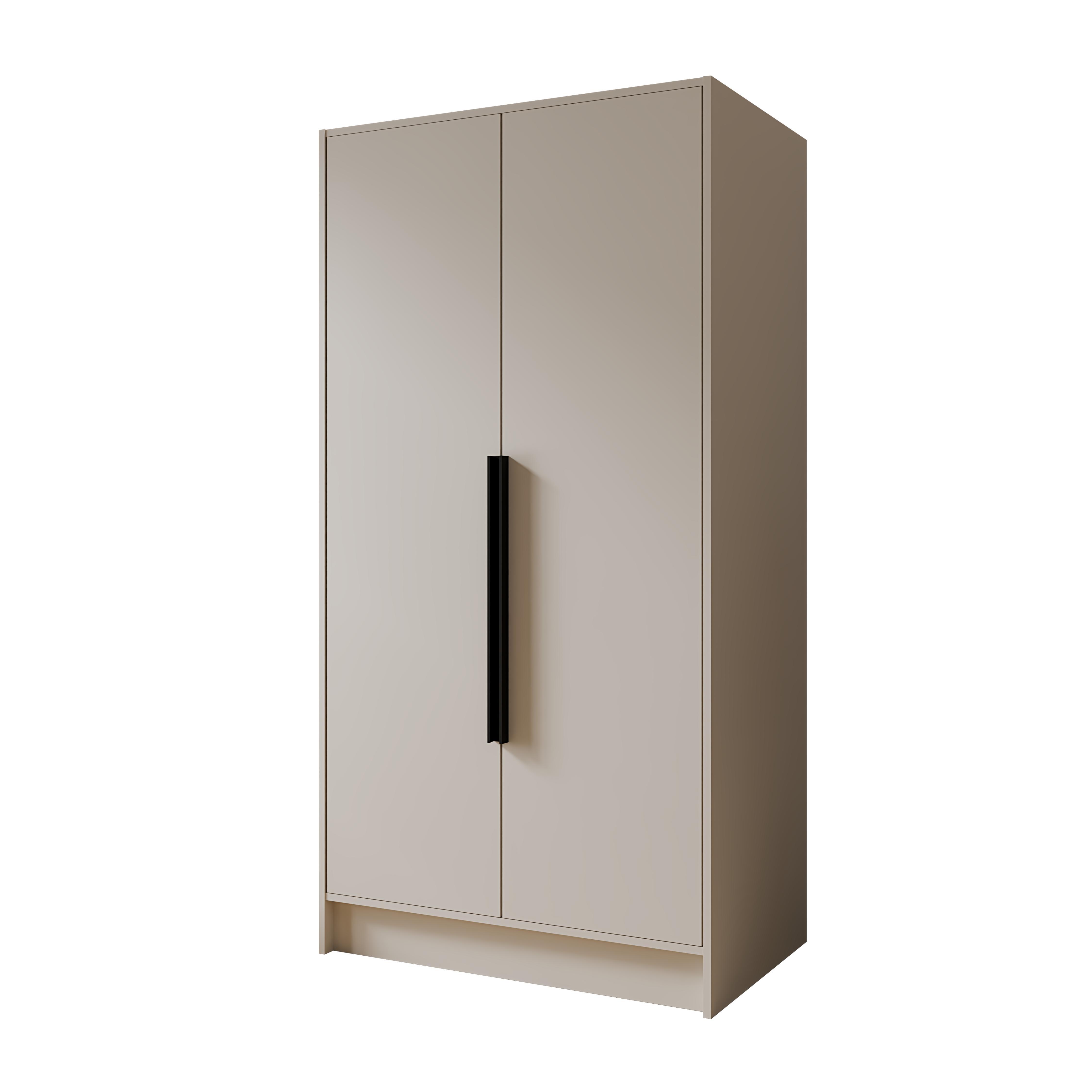 DREHTÜRENSCHRANK Pavia ohne Spiegel, Kaschmir mit mit schwarzen Griffen, 100 cm - Kaschmir/Schwarz, Holzwerkstoff (100/200/51cm) - Beautysofa