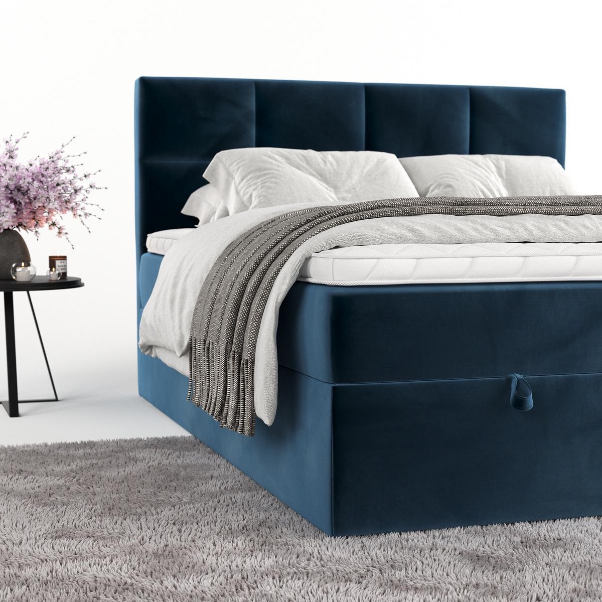 BOXBETT Velto 180/200 cm Dunkelblau im Kronos Stoff - Schwarz/Dunkelblau, Holz/Holzwerkstoff (180/200cm) - AltaBeds