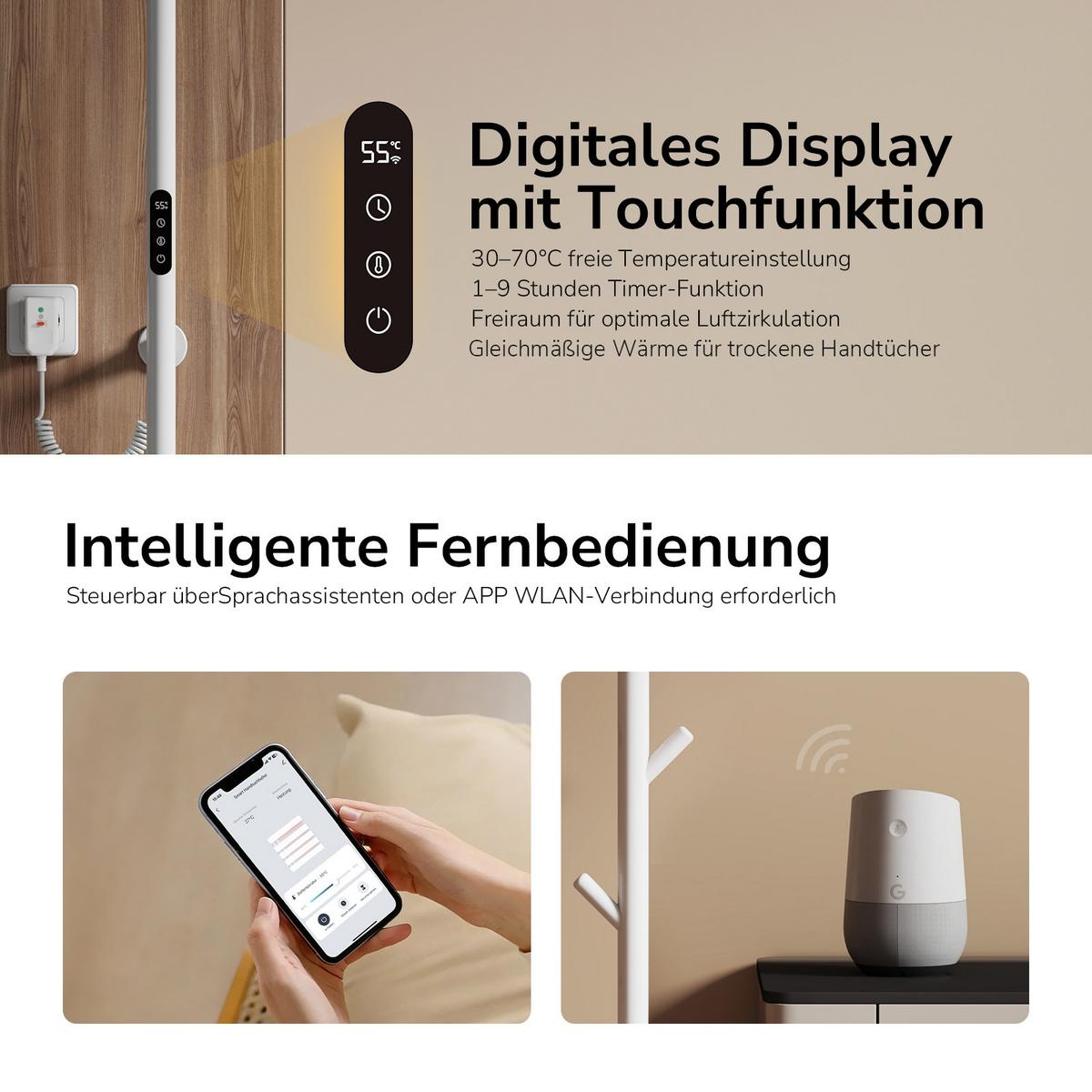 HANDTUCHHEIZKÖRPER Baumheizkörper WLAN Weiß 150 cm - Weiß, Metall (12.5/150/14cm) - EMKE