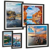 BILDER SET 5er Set - 50x50 cm & 20x30 cm & 40x60 cm Schwarzer Rahmen - Aussicht Paris New York Treppen - Schwarz, Kunststoff (40/60cm) - TULUP