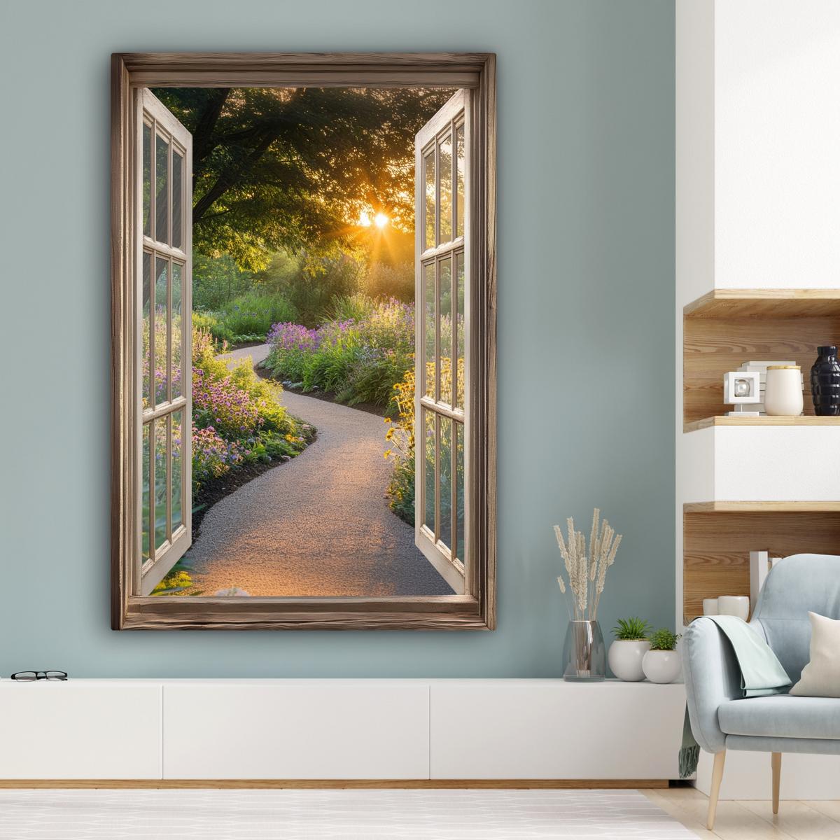 LEINWANDBILD Aussicht - Blumen - Natur - Sonne - Weg Deko Groß 90x140 cm - Hellgelb, Textil (90/140cm) - MuchoWow