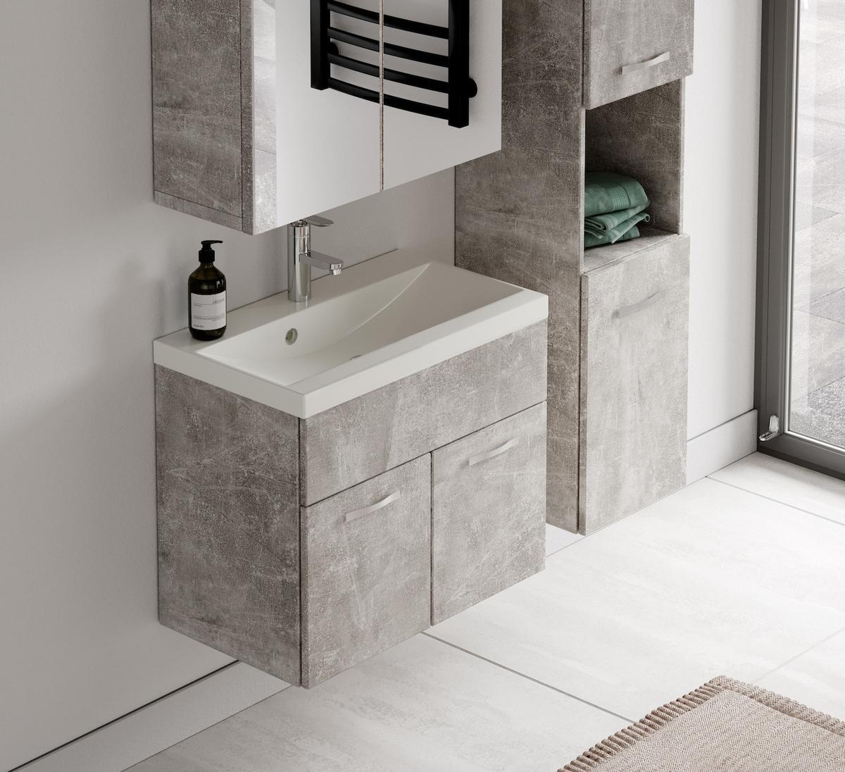 BADMÖBEL-SET Montreal 3 Teile Beton Grau - 60 x 35 x 51 cm - Grau, Holz (60/53/35cm) - Badplaats