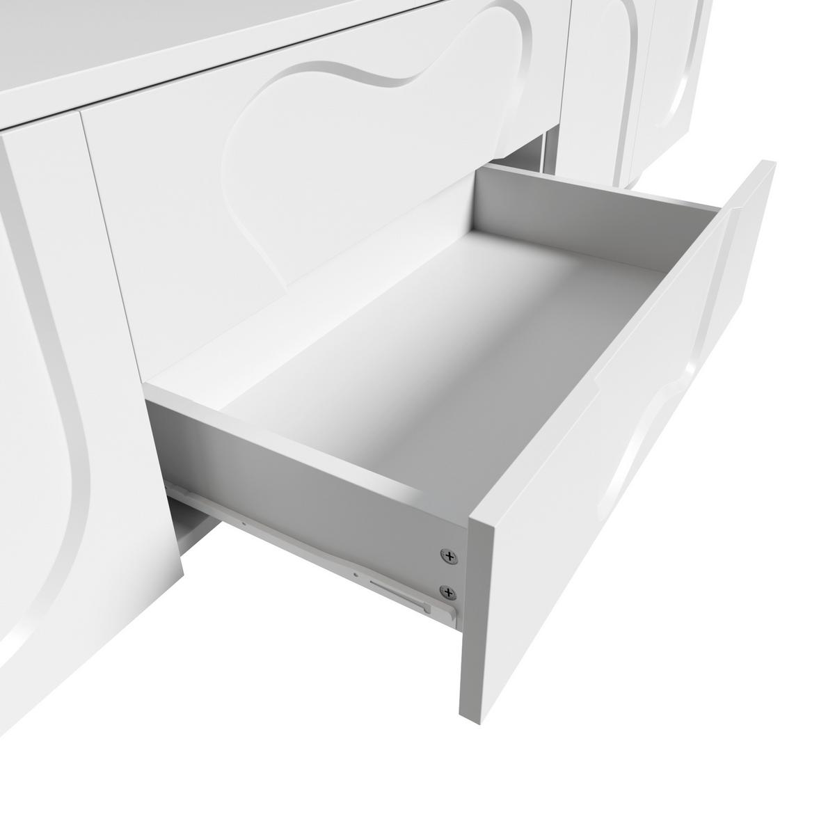 TV-LOWBOARD Weiß 180 cm mit geschwungenen Fronten & runden Holzbeinen - Weiß, Holzwerkstoff (180/42/40cm) - Urban Meuble