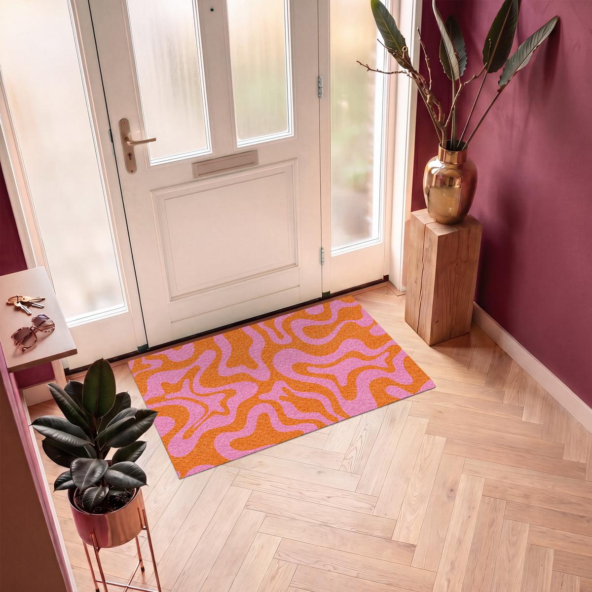 FUSSMATTE Muster - Rosa - Orange - Abstrakt - Modern Türmatte 120x80 cm - Pink, Kunststoff (120/0.4cm) - MuchoWow