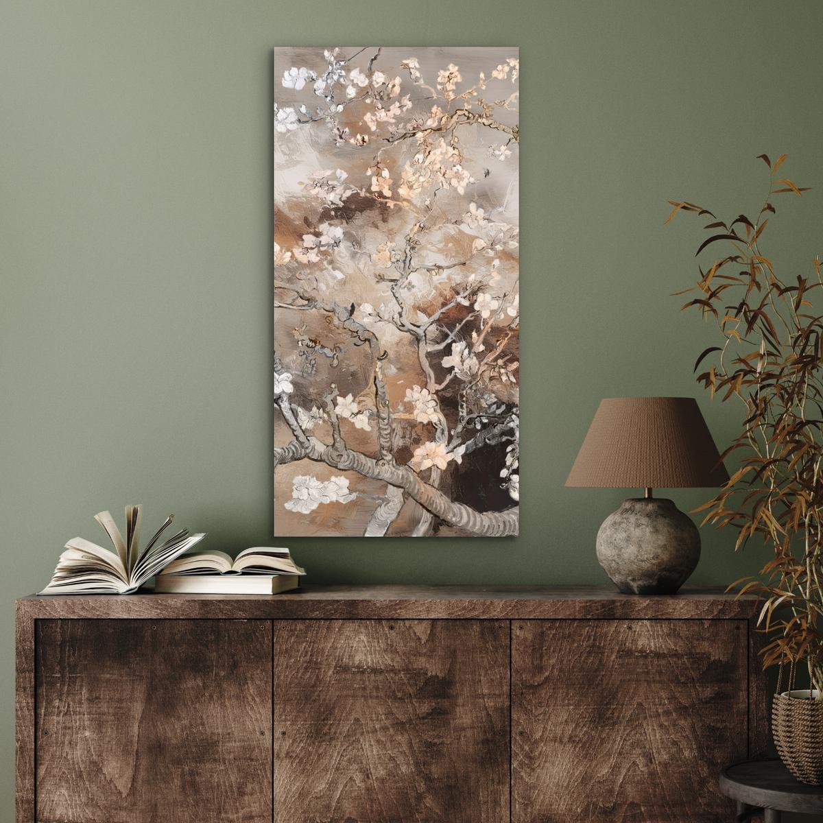 METALLBILD Mandelblüte - Kunst - Van Gogh - Beige - Abstrakt 40x80 cm - Braun, Metall (40/80cm) - MuchoWow