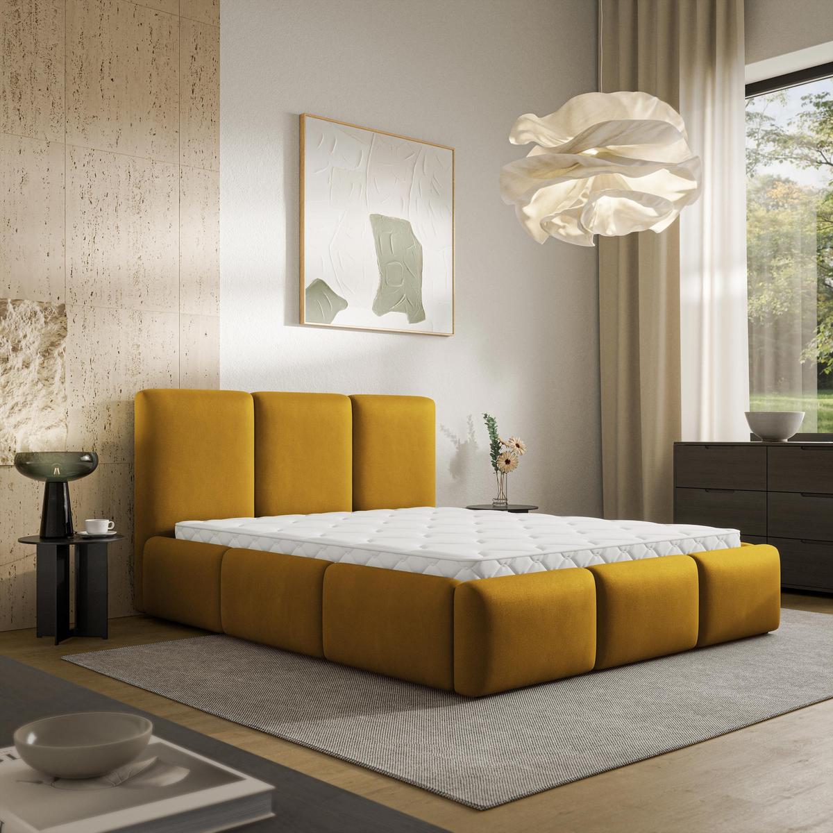 POLSTERBETT ARSIL 160x200 cm mit Bettkästen - Gelb - Gelb, Holz/Textil (160/200cm) - MASSENO