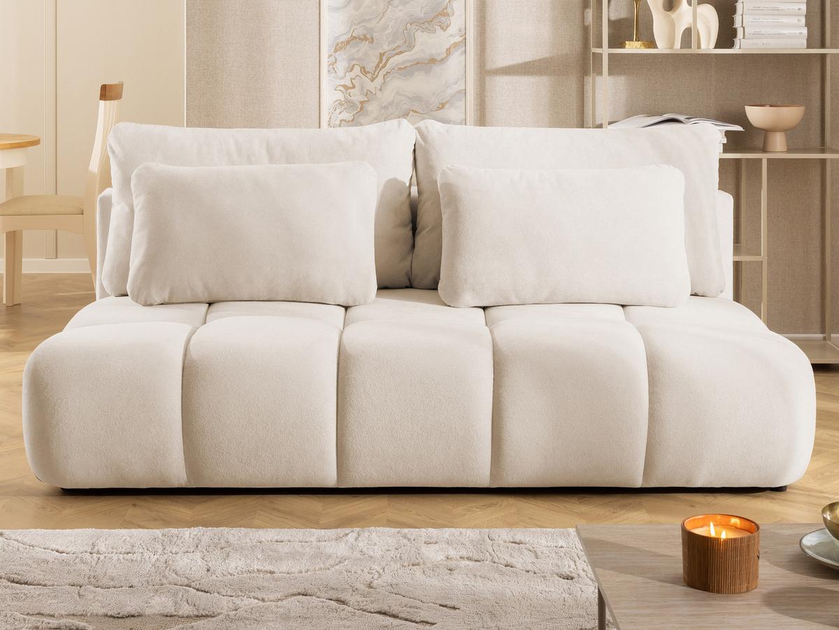 SCHLAFSOFA Belluno aus hochwertigem Beige Plüschstoff mit Bettkasten und tiefen Steppungen in Bubble-Optik - Beige/Schwarz, Holz/Kunststoff (205/87/105cm) - S-Style