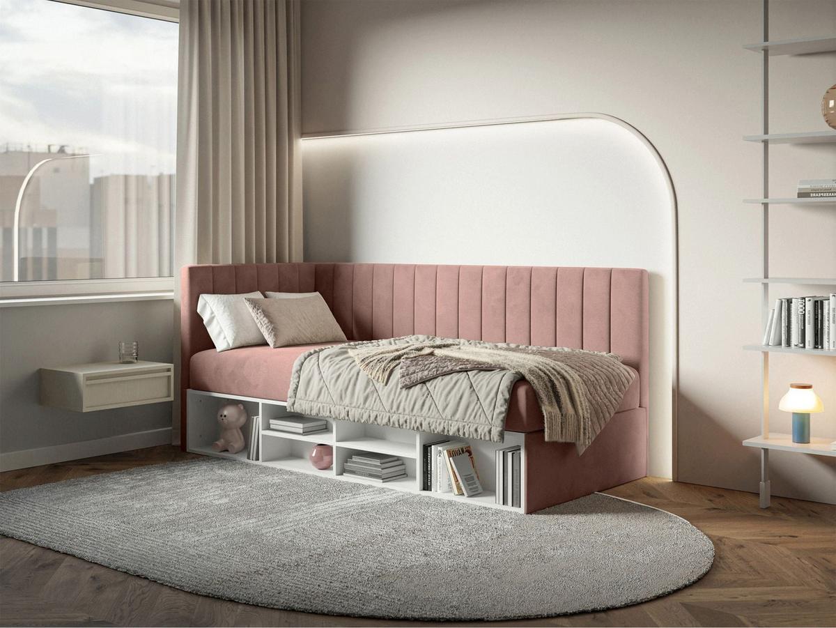 JUGENDBETT Ventrio Hellrosa Easy-Clean-Samtbezug 90x200 cm - Hellrosa, Holz/Textil (90/200cm) - Selsey