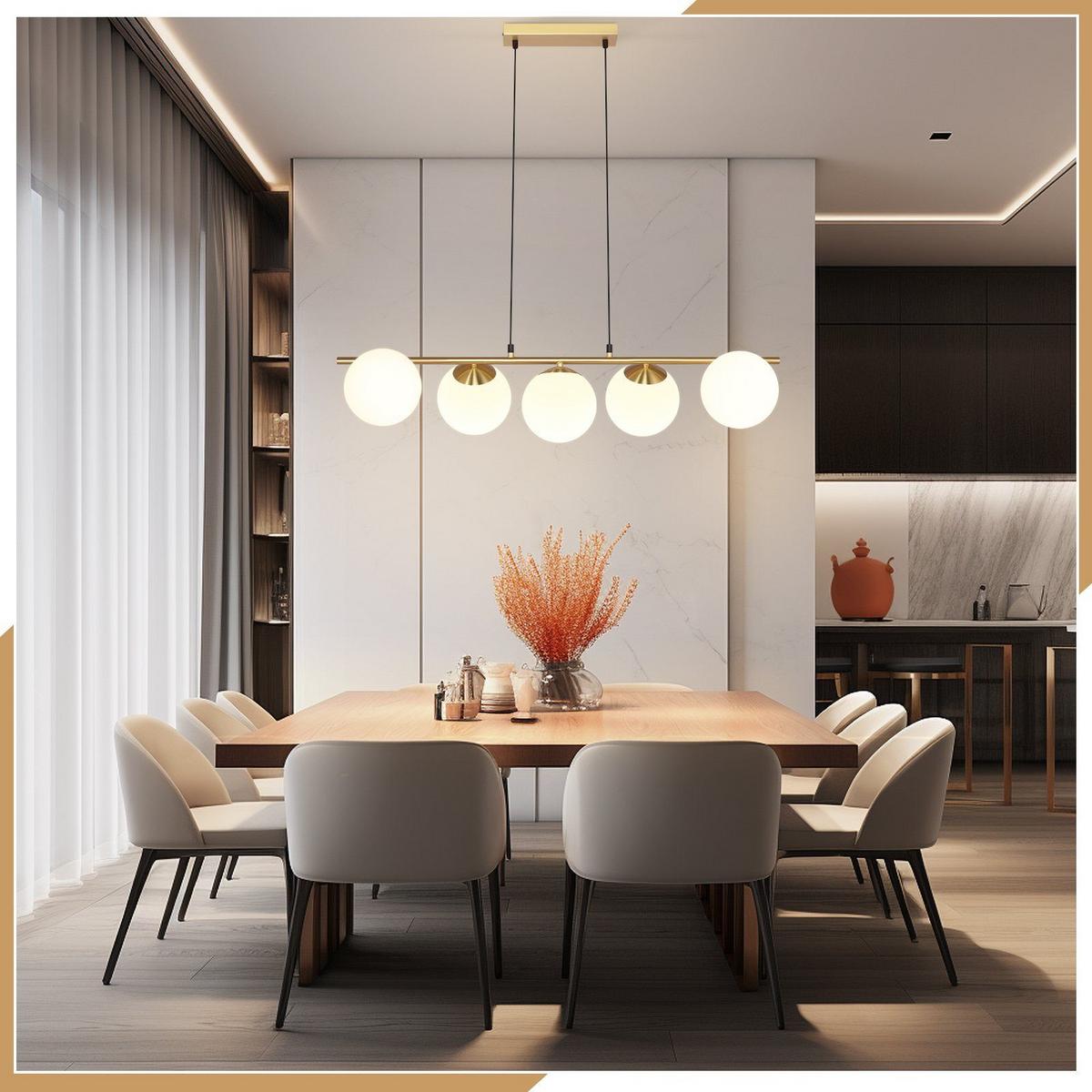 PENDELLEUCHTE Lorenz 5-flammig 90/20/174 cm - Goldfarben, Metall (90/20/174cm) - Nettlife