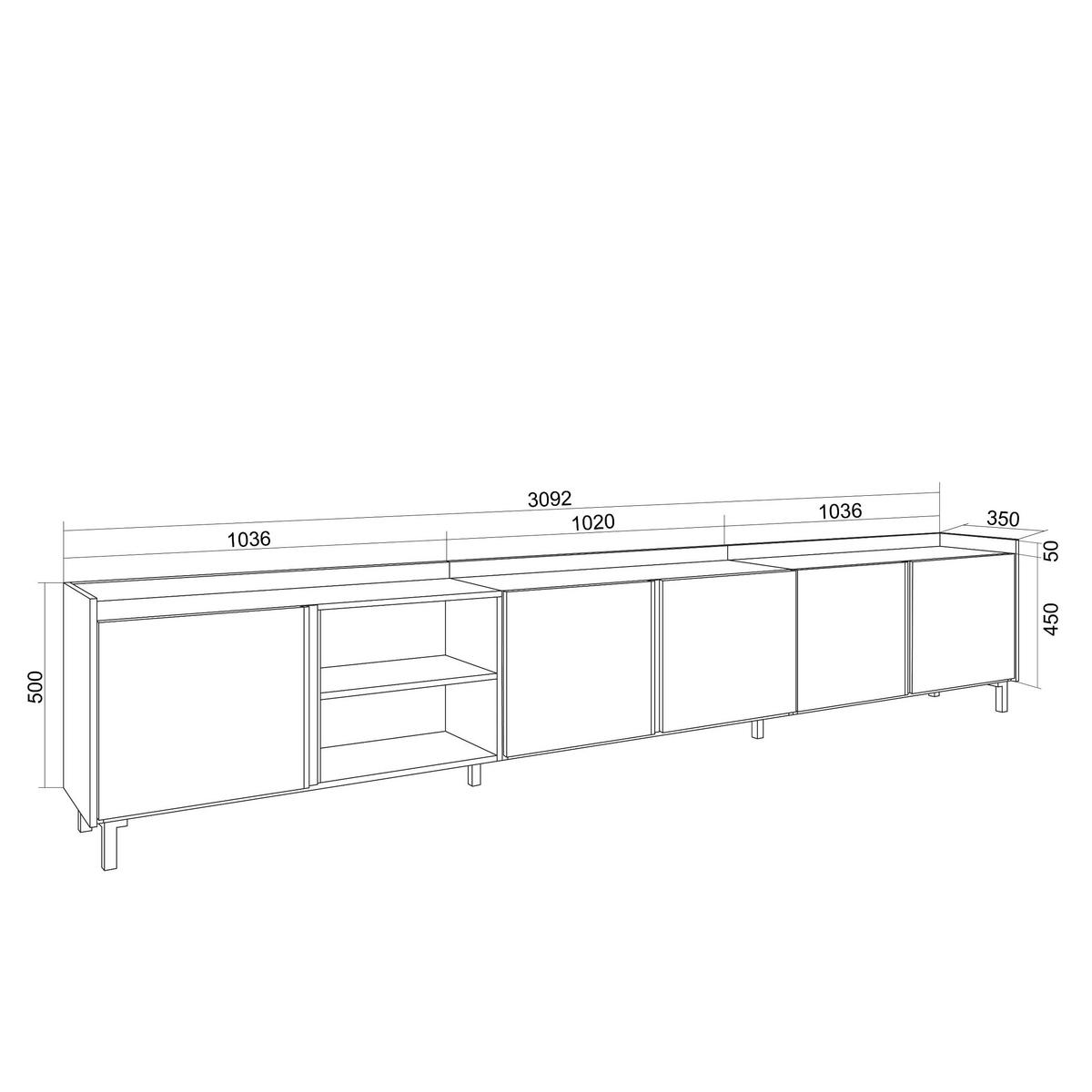 LOWBOARD, Beige, 309/35/61cm, mit Beinen - Beige, Holzwerkstoff (309/61/35cm) - Skraut Home