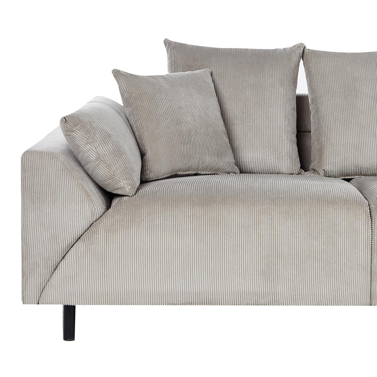 ECKSOFA 4-Sitzer Cord Hellgrau linksseitig Lunner - Hellgrau/Schwarz, Textil (266/180cm) - Beliani