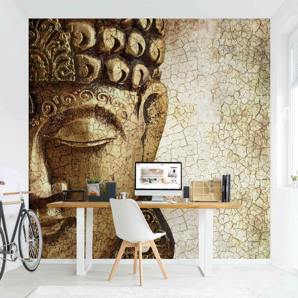 FOTOTAPETE Vintage Buddha 240/240 cm - Goldfarben, Papier (240/240cm) - Bilderwelten