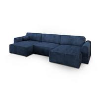 WOHNLANDSCHAFT FENTO P Blau Kordstoff mit Schlaffunktion - Blau/Grau, Holz/Kunststoff (347/90/148cm) - MASSENO