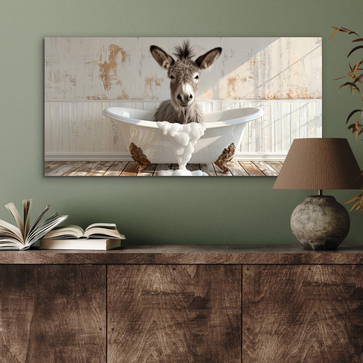 METALLBILD Esel - Tiere - Badewanne - Schaumstoff 80x40 cm - Weiß, Metall (80/40cm) - MuchoWow