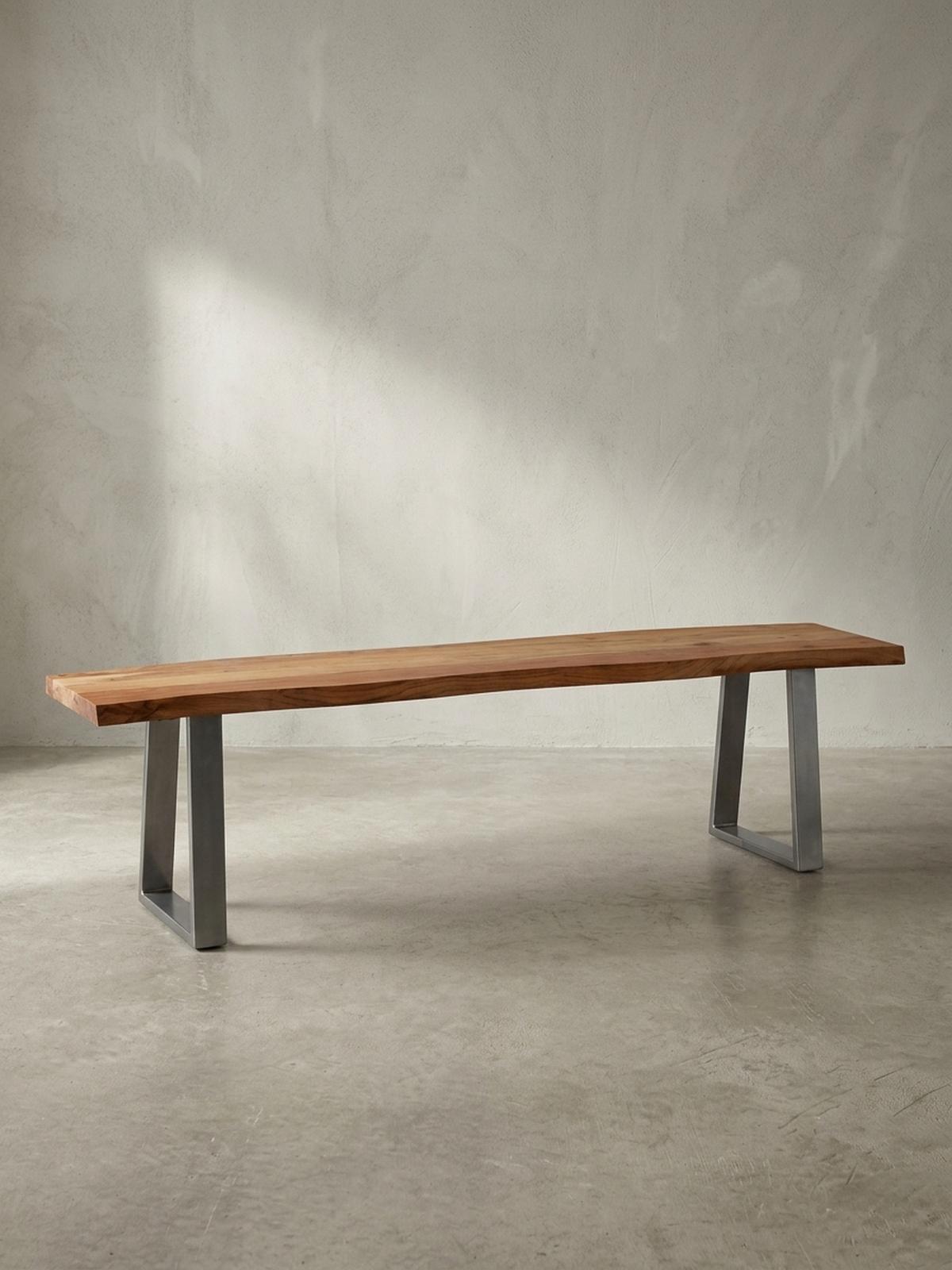 ESSZIMMERBANK Massivholz Metall Baumkante Chromgestell, Akazie 120x40x46 cm - Silberfarben/Braun, Holz/Metall (120/46/40cm) - KADIMA DESIGN