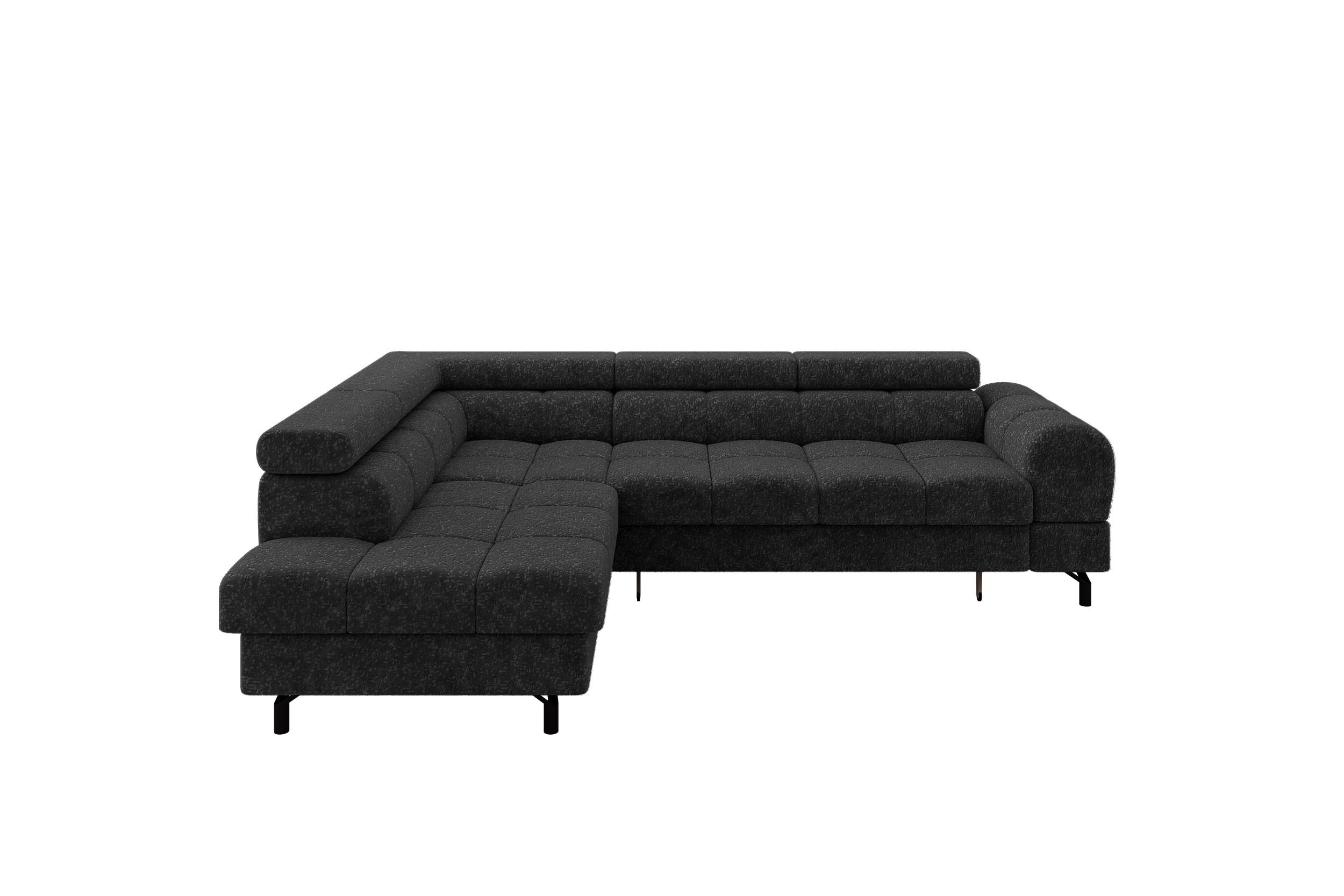 ECKSOFA mit Schlaffunktion Ottomane Links LUMA-L 272x203x70 Schwarz Velours - Schwarz, Holzwerkstoff/Kunststoff (272/203cm) - ALTDECOR