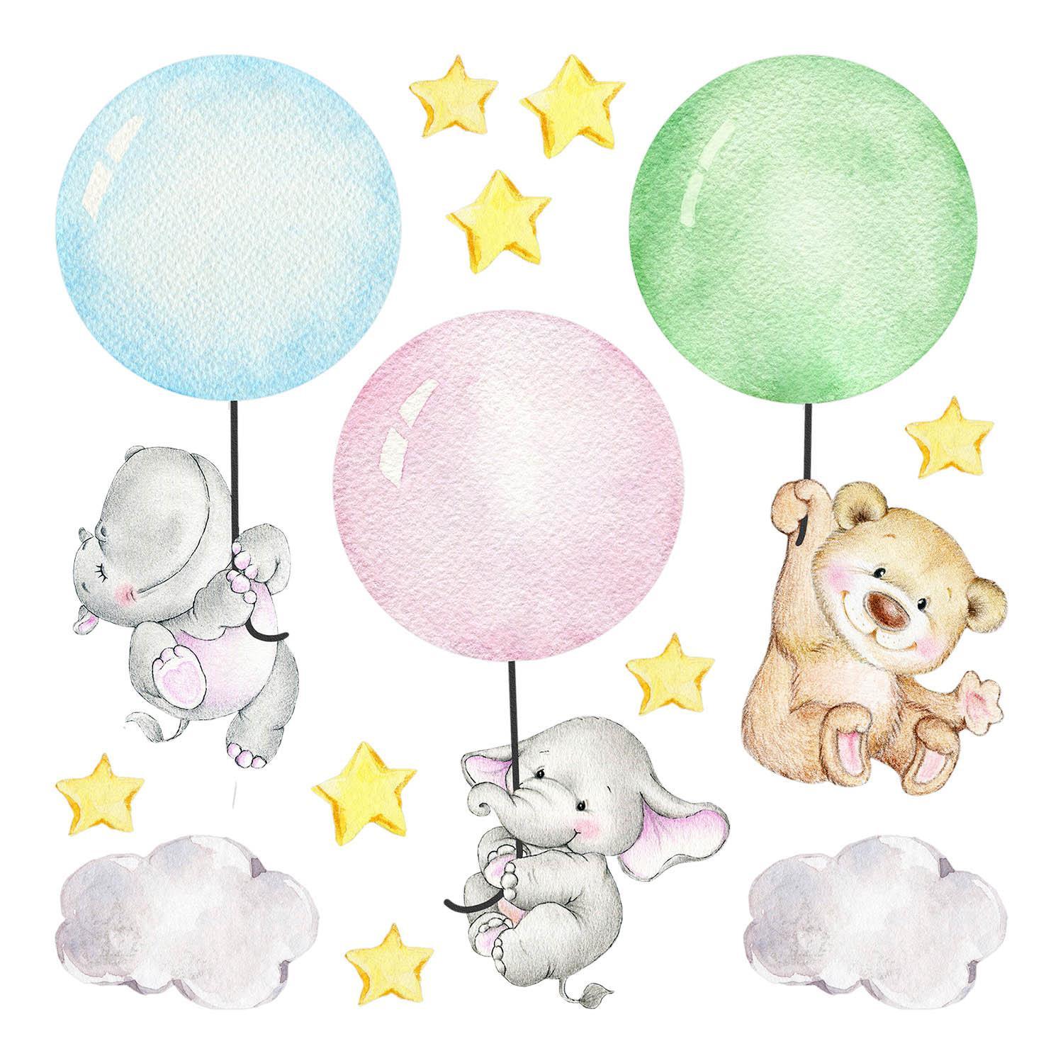 WANDAUFKLEBER 100x141cm - Tiere mit Luftballons - Multicolor, Kunststoff (100/141/0.1cm) - Wallfluent