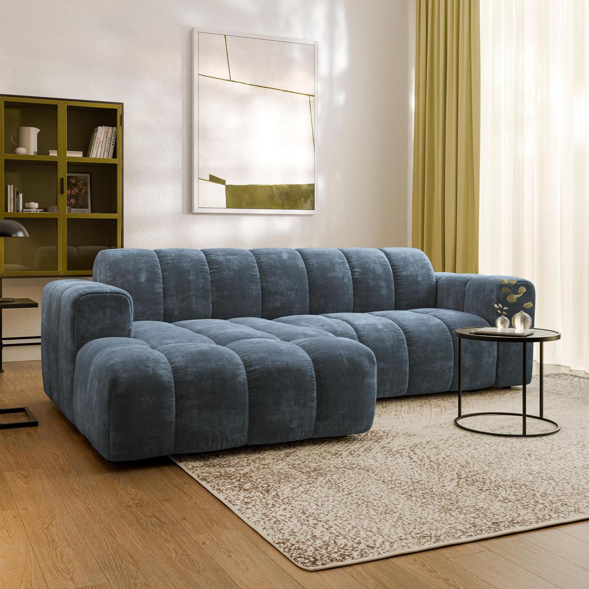 ECKSOFA TISI Blau Chenille - Blau, Holz (274/165cm) - MASSENO