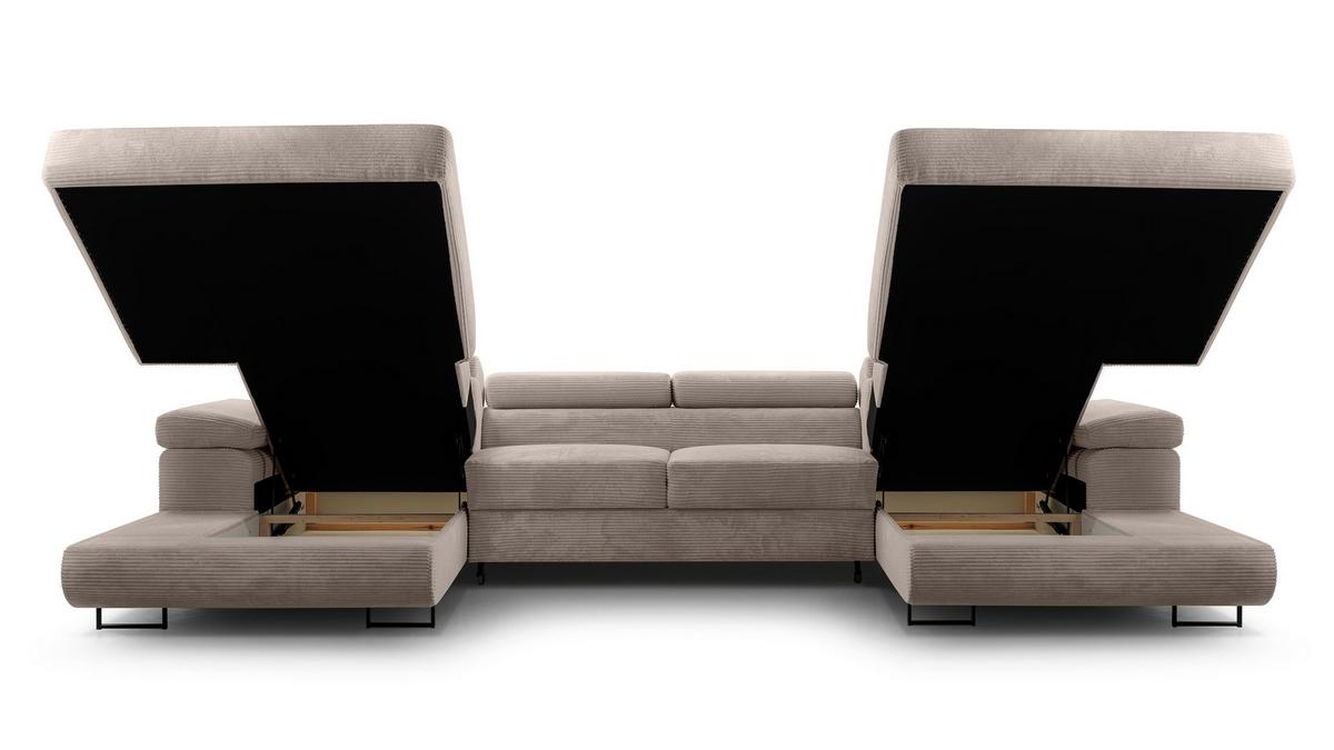 WOHNLANDSCHAFT Arborio Beige 352/202/90 cm mit Schlaffunktion - Beige/Schwarz, Textil/Metall (352/90/202cm) - AX Living