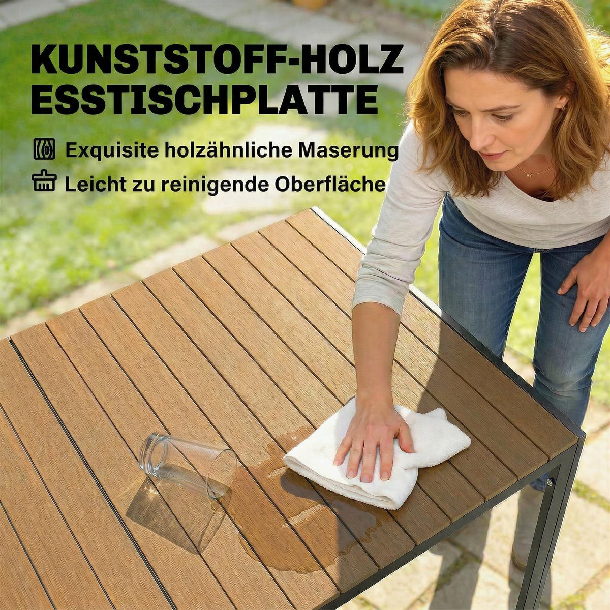 GARTENGARNITUR 7ER-SET aus Verzinktem Stahl Naturholz - Dunkelgrau/Hellgrau, Textil/Metall - Outsunny