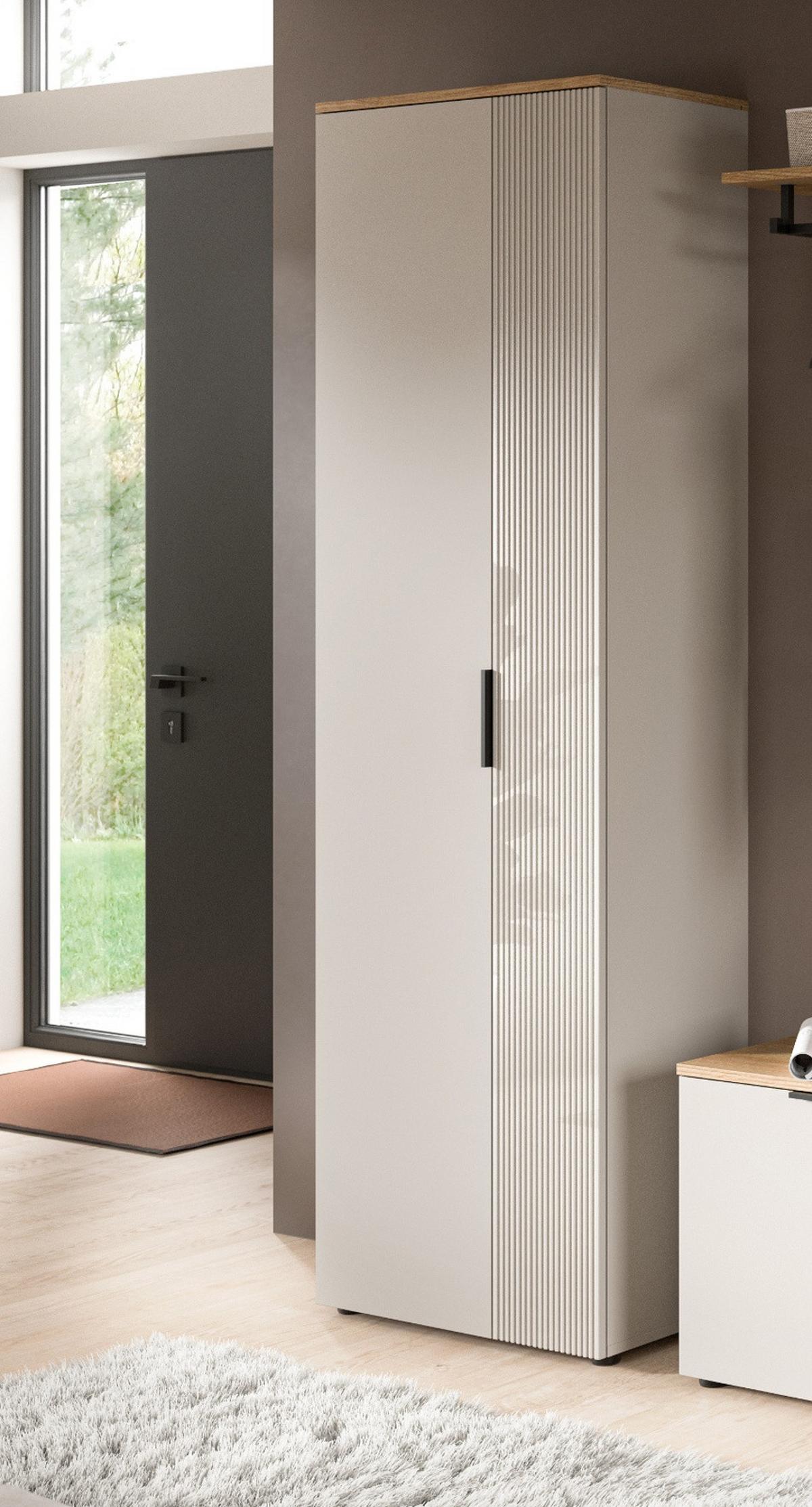 FLURSCHRANK Kaschmir Sand und Evoke Eiche, Schuhschrank 60 x 160 cm mit viel Stauraum - Kaschmir/Eichefarben, Holzwerkstoff/Kunststoff (60/190/36cm) - Inn.Furn
