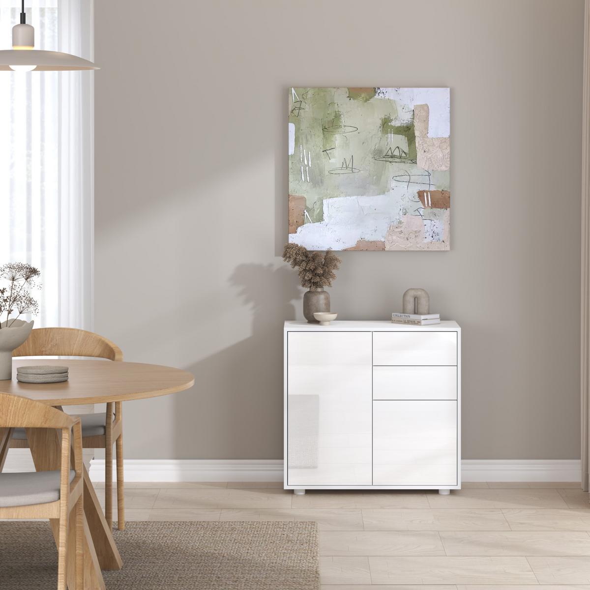 SIDEBOARD Paarl - Weiß Hochglanz, Holzwerkstoff (79/74/36cm) - [en.casa]