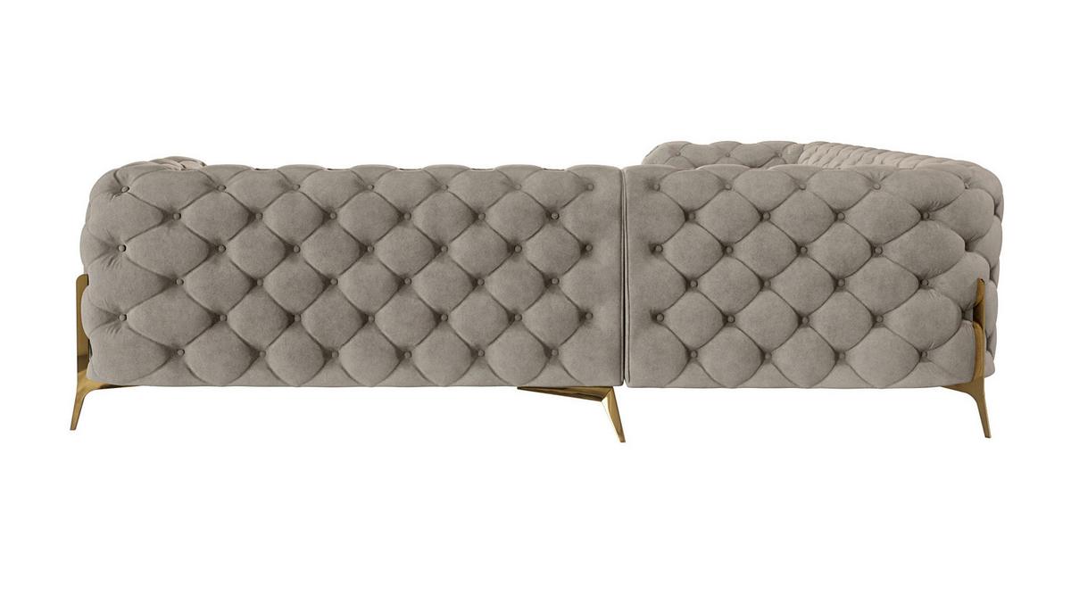ECKSOFA Chesterfield Lexi Dunkle Creme Samt - Goldfarben/Creme, Holz/Textil (264/264cm) - S-Style Möbel