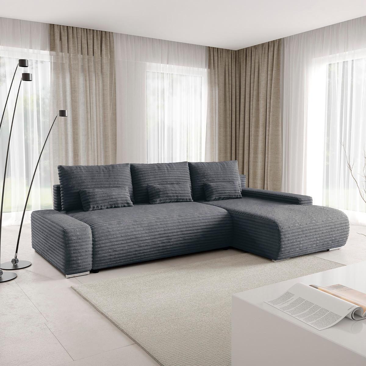 ECKSOFA Ivana 3 Sitzplätze Dunkelgrau - Grau, Holz (265/172cm) - Petits-meubles