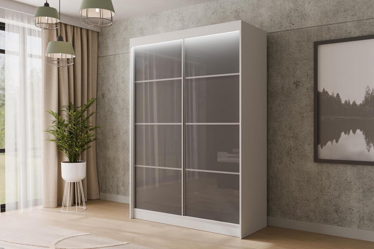 KLEIDERSCHRANK PEKA III mit LED - 120 cm - Weiß|Grau - Weiß/Grau, Holzwerkstoff (120/215/61cm) - ALTDECOR
