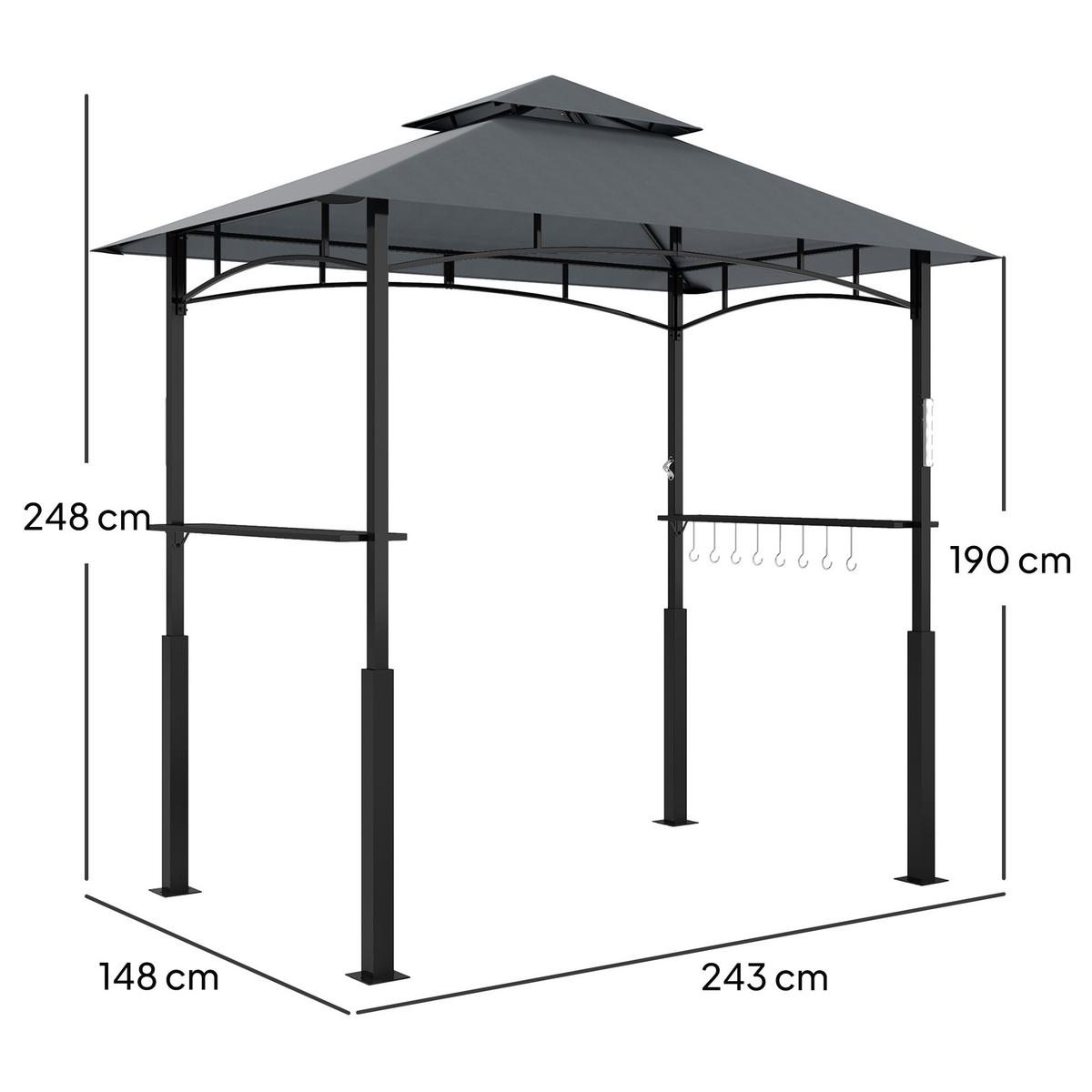 GRILLPAVILLON mit LED 243 x 148 x 248 cm - Dunkelgrau, Metall (148/248/243cm) - Outsunny