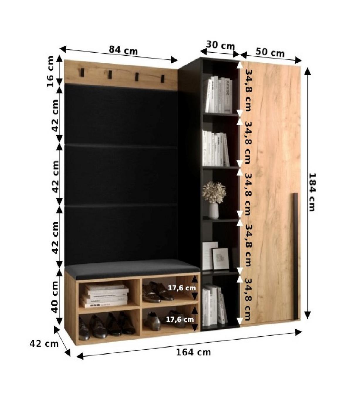 GARDEROBEN-SET 164/184/42 - Pink/Schwarz, Holz/Kunststoff (164/184/42cm) - MÖBEL KRYSPOL
