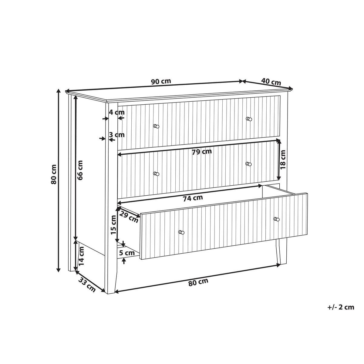 KOMMODE mit 3 Schubladen Weiß Assisi - Weiß, Holzwerkstoff (90/80/40cm) - Beliani