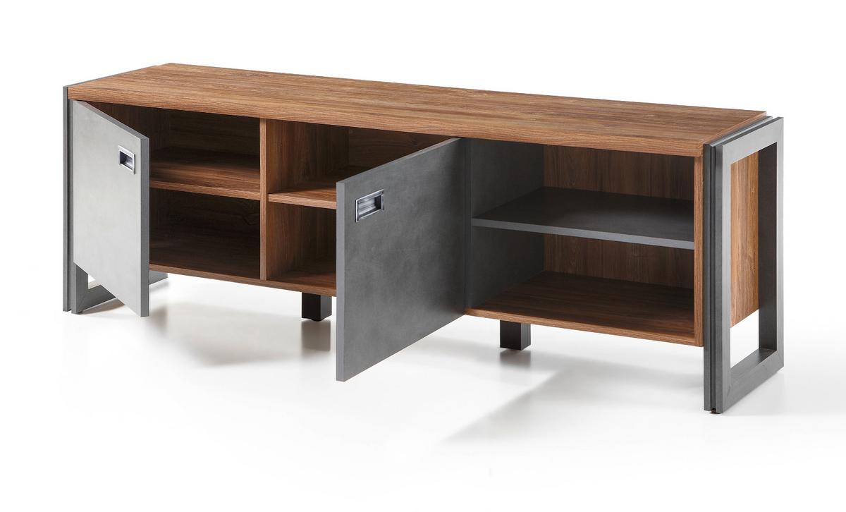 TV-LOWBOARD Eiche Stirling, Matera grau, TV Unterteil 156 x 53 cm - Eichefarben/Silberfarben, Holzwerkstoff/Metall (156/53/39cm) - Furn.Design