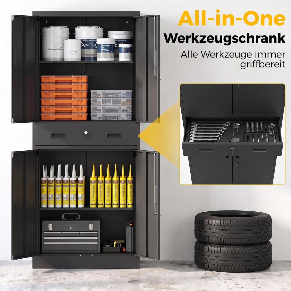 METALLSCHRANK Stahl Schwarz - Schwarz, Metall (40/180/75cm) - HOMCOM