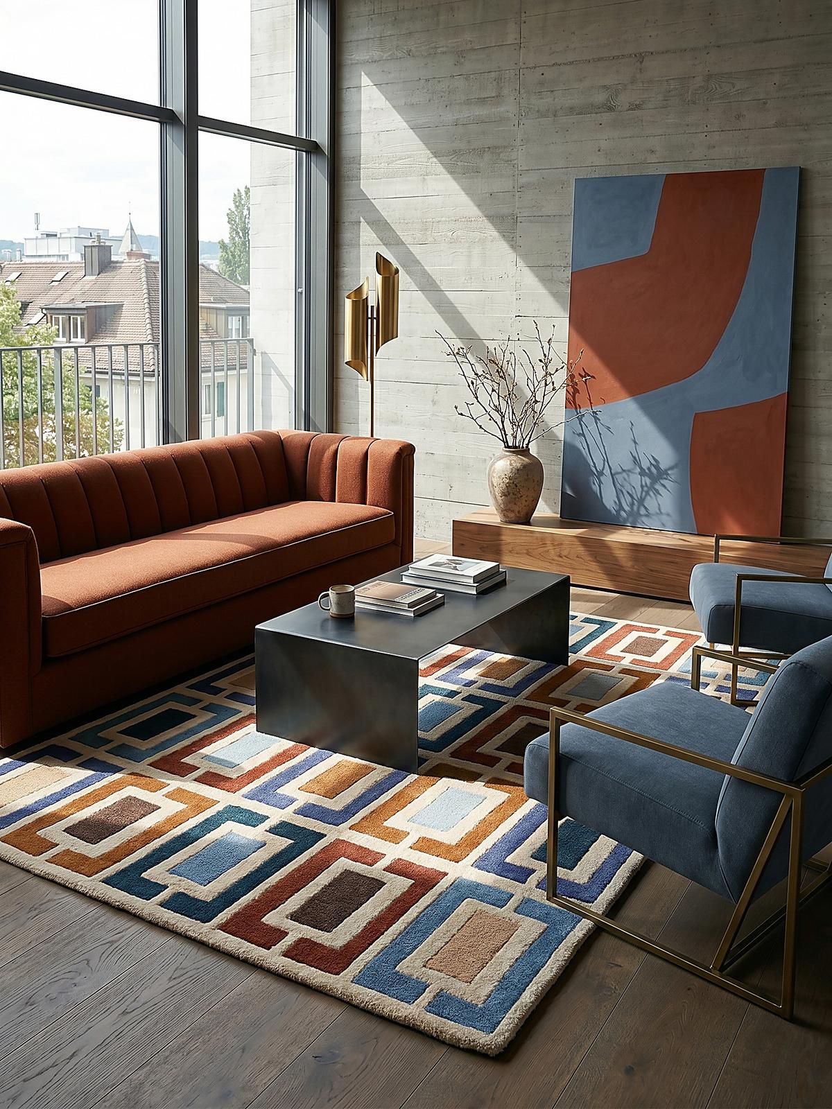 WOLLTEPPICH DERWENT, geometrisch, Blau-Bunt, 200 x 290 cm - Multicolor, Textil (290/200cm) - KADIMA DESIGN