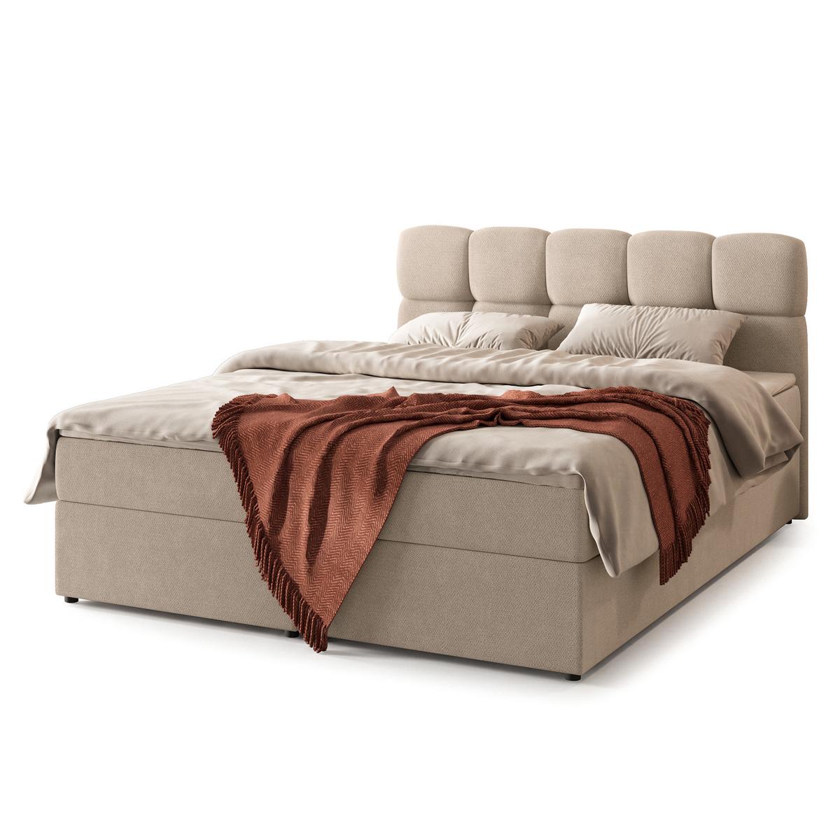 BOXBETT MERU 140x200 cm mit Matratze und Topper - Beige - Beige, Holz (140/200cm) - MASSENO