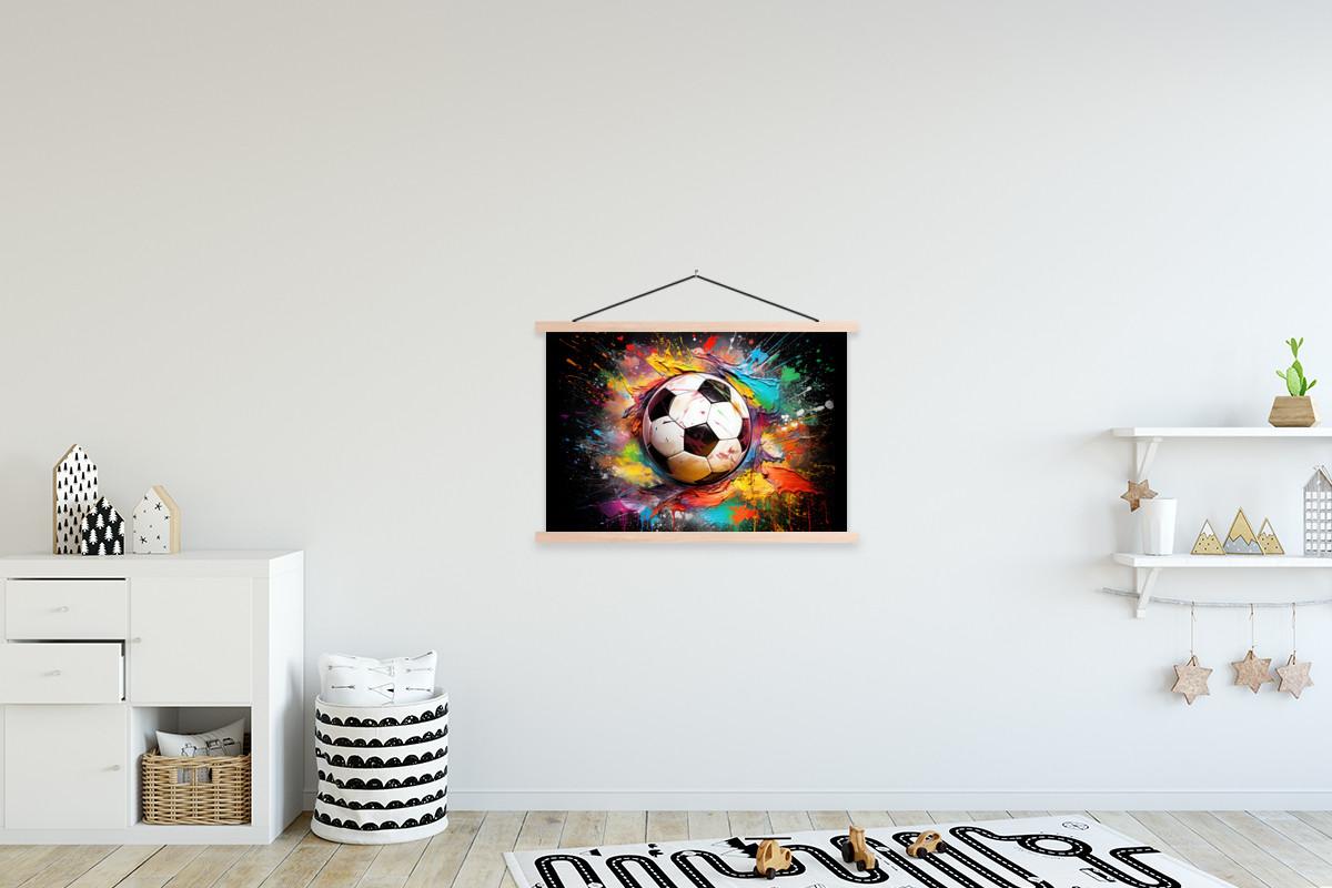 POSTER MIT MAGNETLEISTEN Fußball - Farbe - Farben - Schwarz - Weiß Wanddeko 90x60 cm - Weiß, Textil (90/60/0.15cm) - MuchoWow