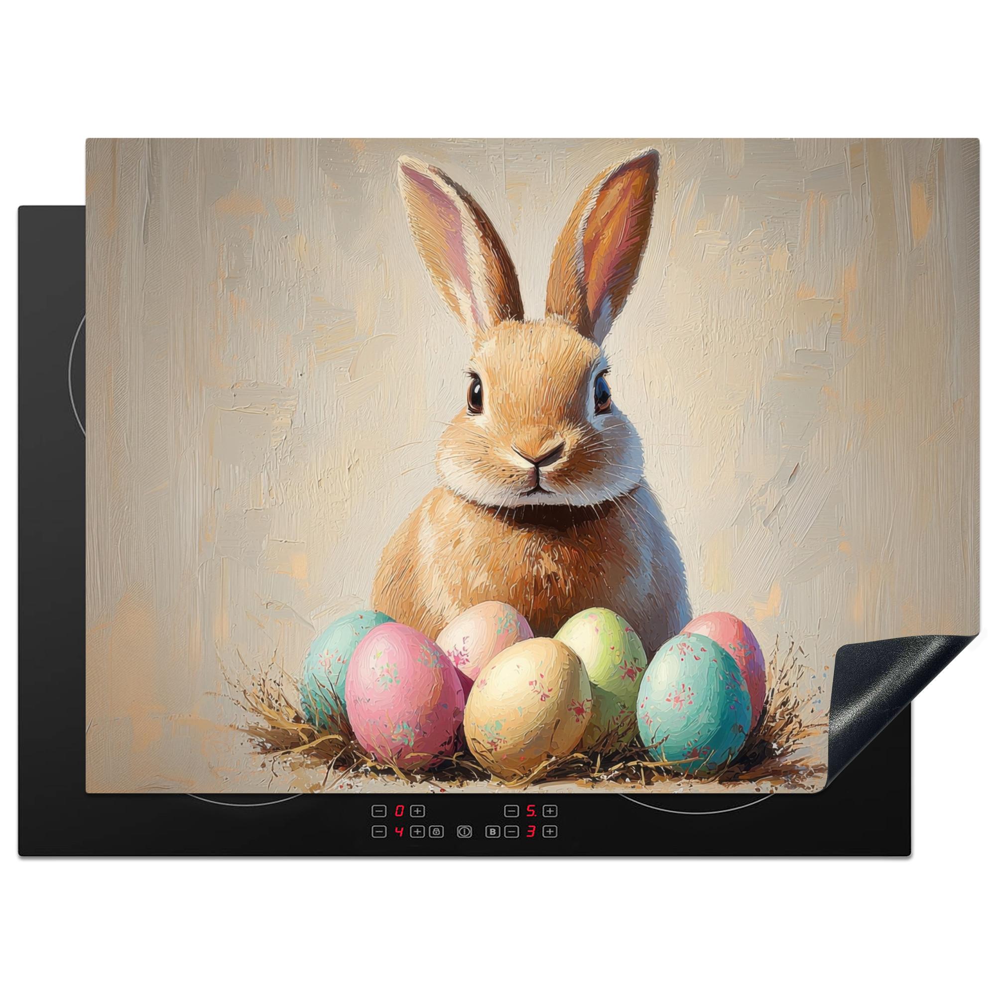 HERDABDECKPLATTE Osterhase - Pastell - Eier Induktionsmatte 71x52 cm - Beige, Kunststoff (71/52/0.2cm) - MuchoWow