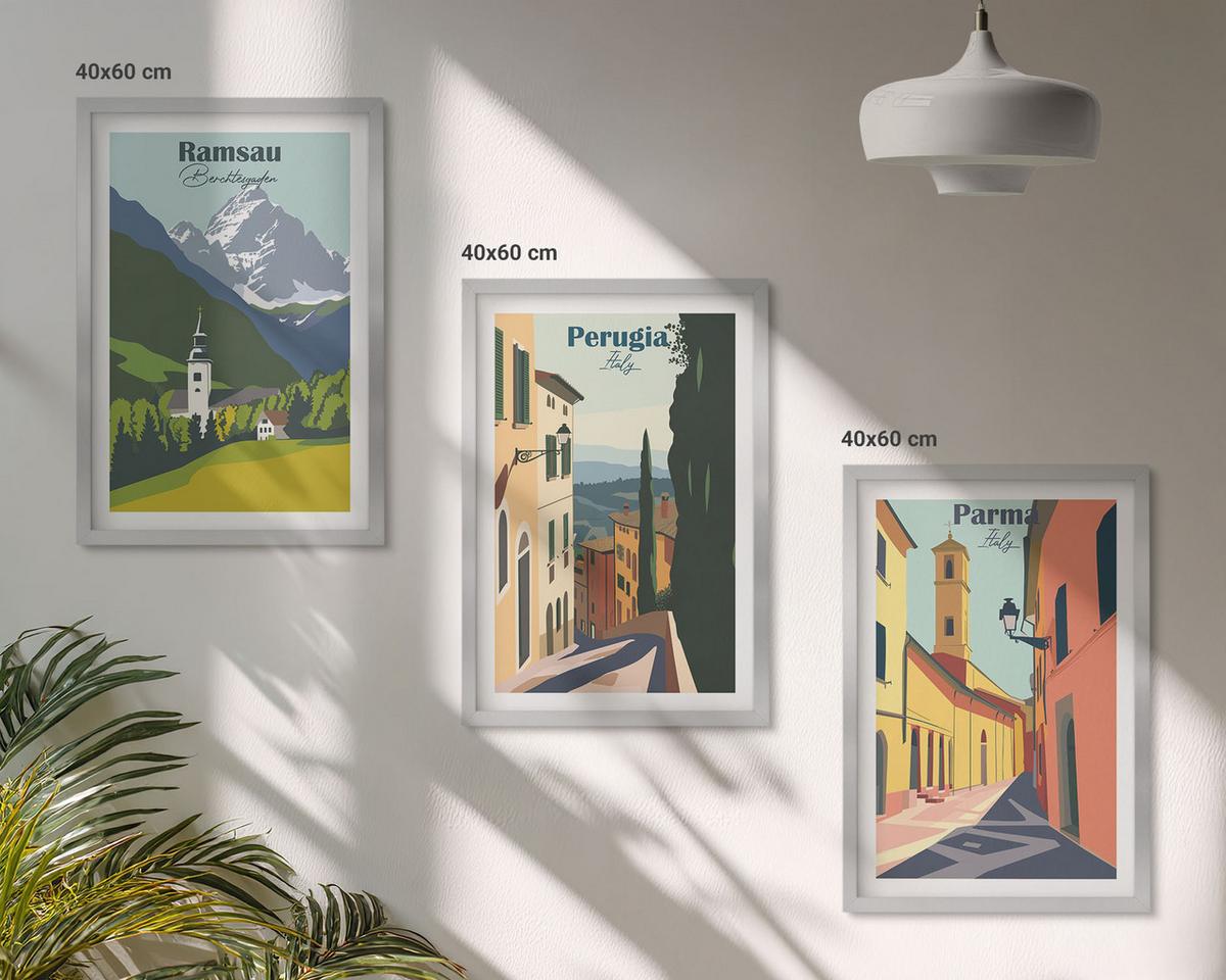BILDER SET 3er Set - 40x60 cm Silberner Rahmen - Berglandschaften und Italien - Silberfarben, Kunststoff (40/60cm) - TULUP