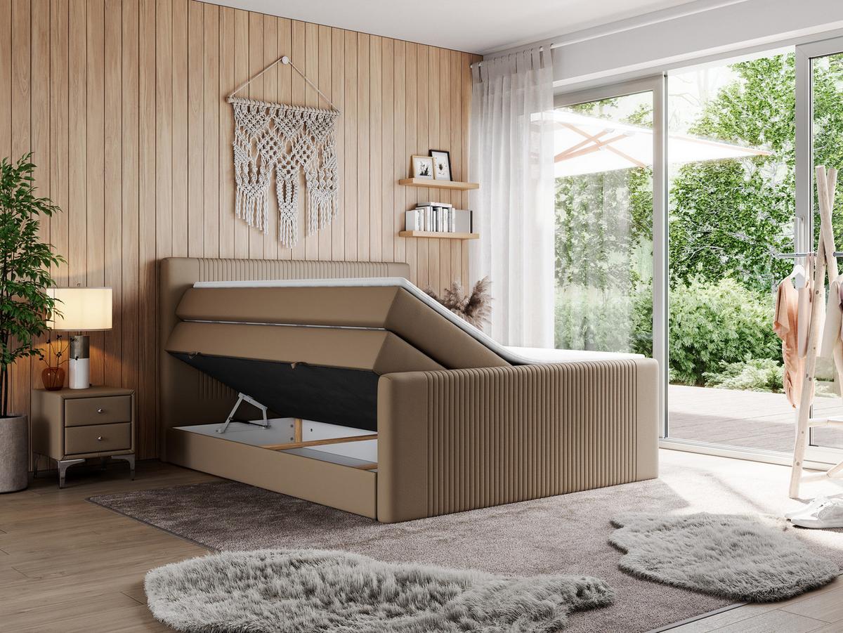 BOXSPRINGBETT KING DOREN 200/200 Braun Kunstleder - H3 - Braun, Holz/Textil (200/200cm) - MKS
