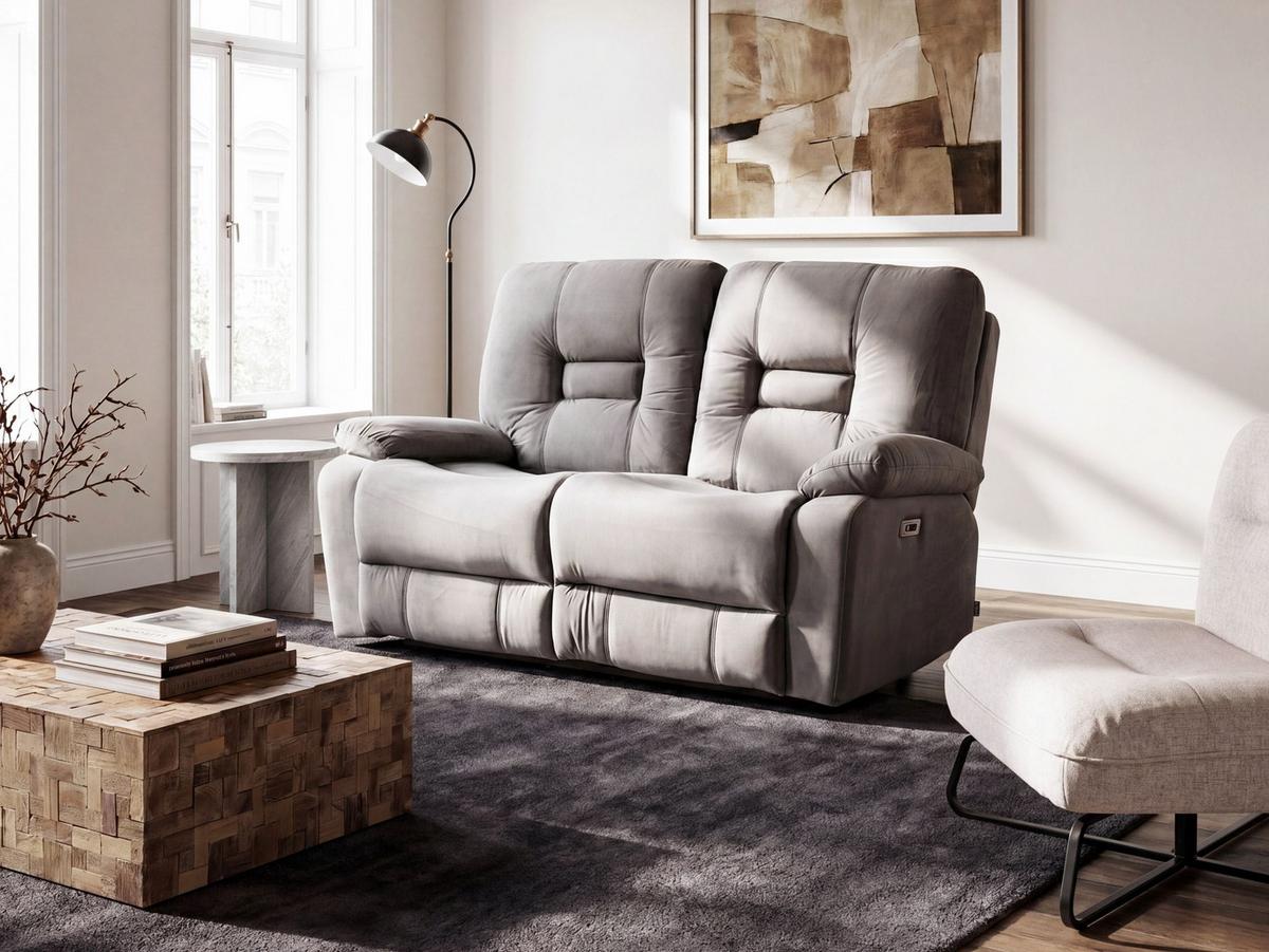 SOFA elektrisch verstellbar 2-Sitzer Samtstoff Grau Bergen - Dunkelgrau, Textil (149/101/72cm) - Beliani