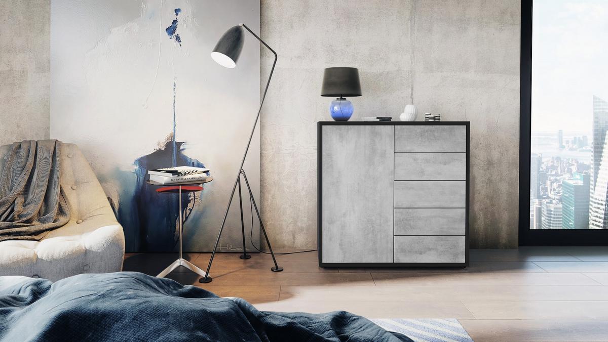 KOMMODE Ben Front in Beton Oxid Optik - Hellgrau, Holzwerkstoff (79/74/36cm) - Vladon