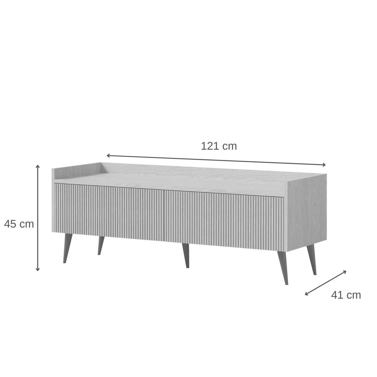 LOWBOARD Amfali mit 2 Klapptüren, geriffelte Fronten, Push-to-open, Metallbeine, 120 cm, Frühlings-Eiche - Eichefarben/Schwarz, Holzwerkstoff/Metall (121/45/41cm) - Beautysofa