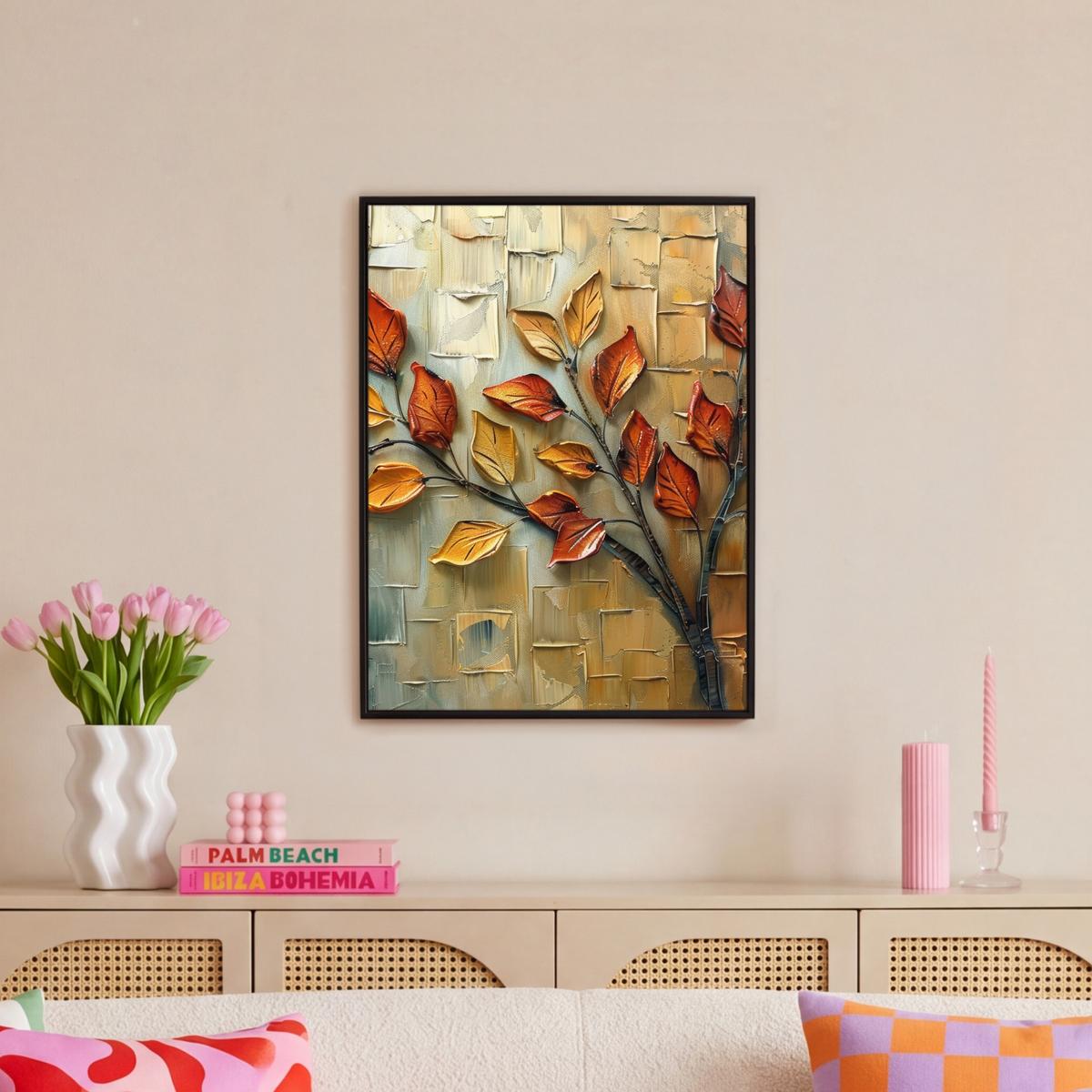 LEINWAND Bilder mit Rahmen - Baum - Abstrakt - Natur - Kunst - 50x70 - Goldfarben, Textil (50/70cm) - MuchoWow