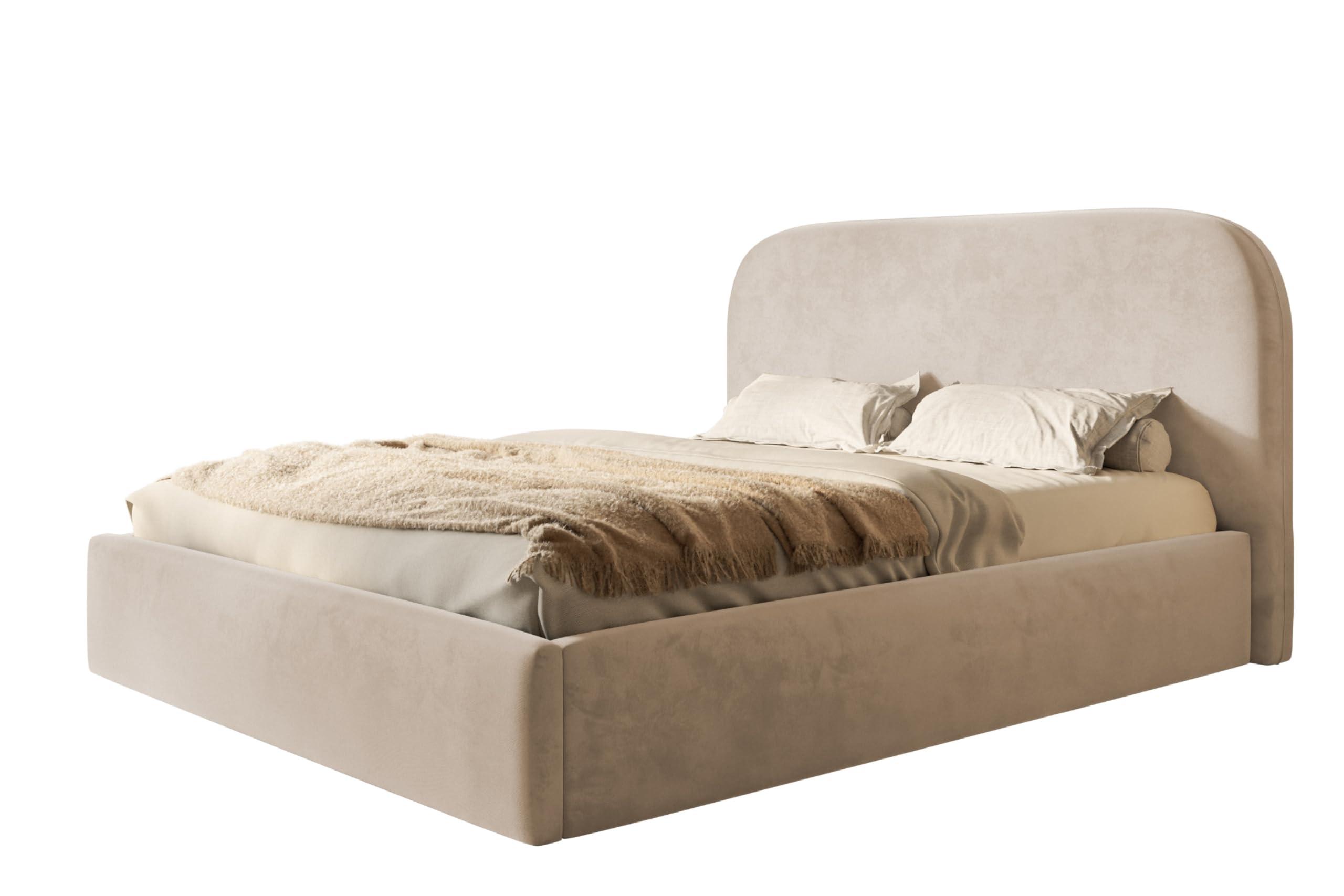 BETT 160x200 - Polsterbett mit Bettkasten und Metallrahmen - Modern Betten - Amor-Samtstoff - Kollektion Verona - Beige - Beige, Holz/Textil (160/200cm) - Alpi-Möbel