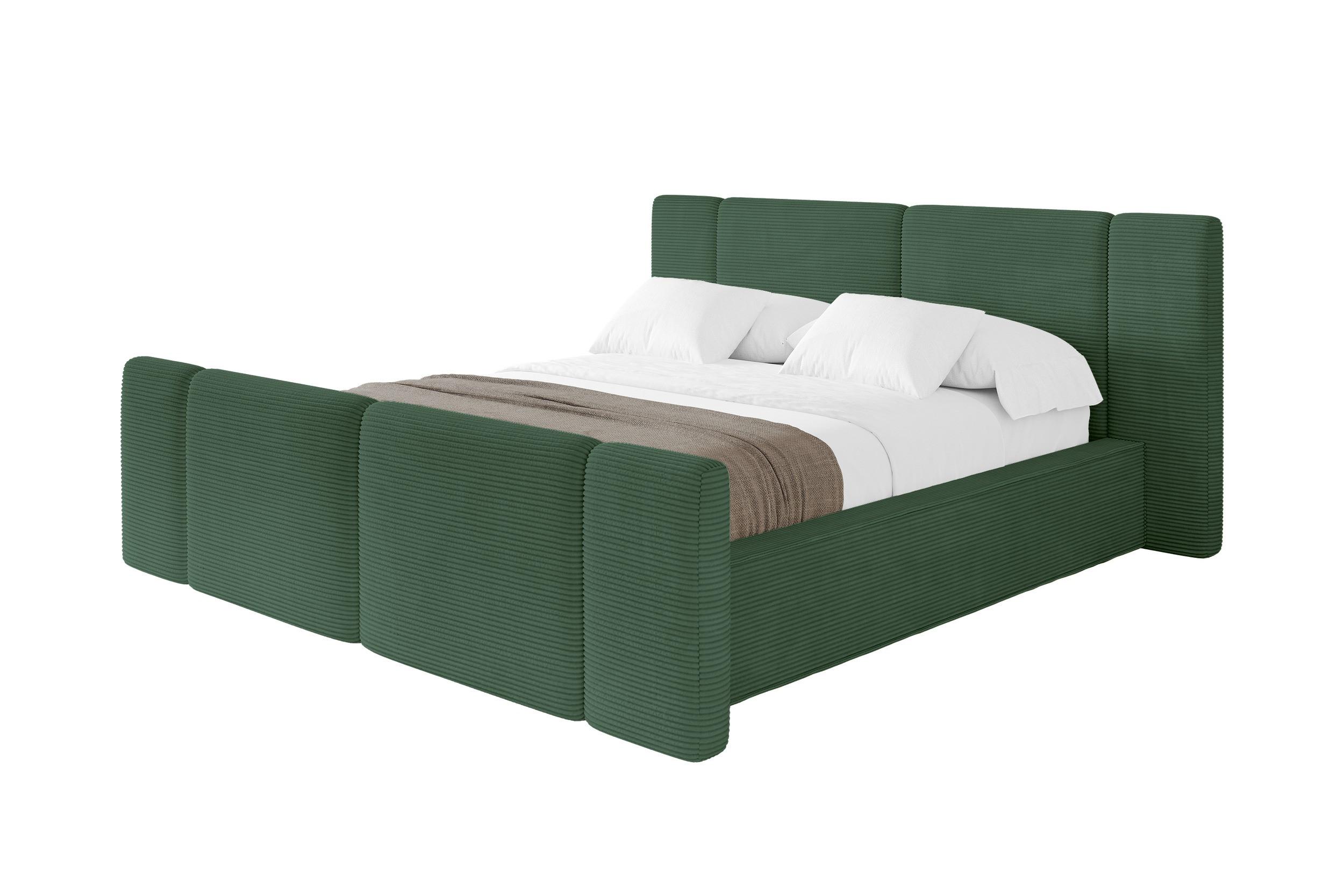 POLSTERBETT mit Bettkasten, Fußteil und Lattenrost, Boxbett ohne Matratze - RIVO-Z 160x200 Grün - Grün, Holzwerkstoff/Textil (160/200cm) - ALTDECOR