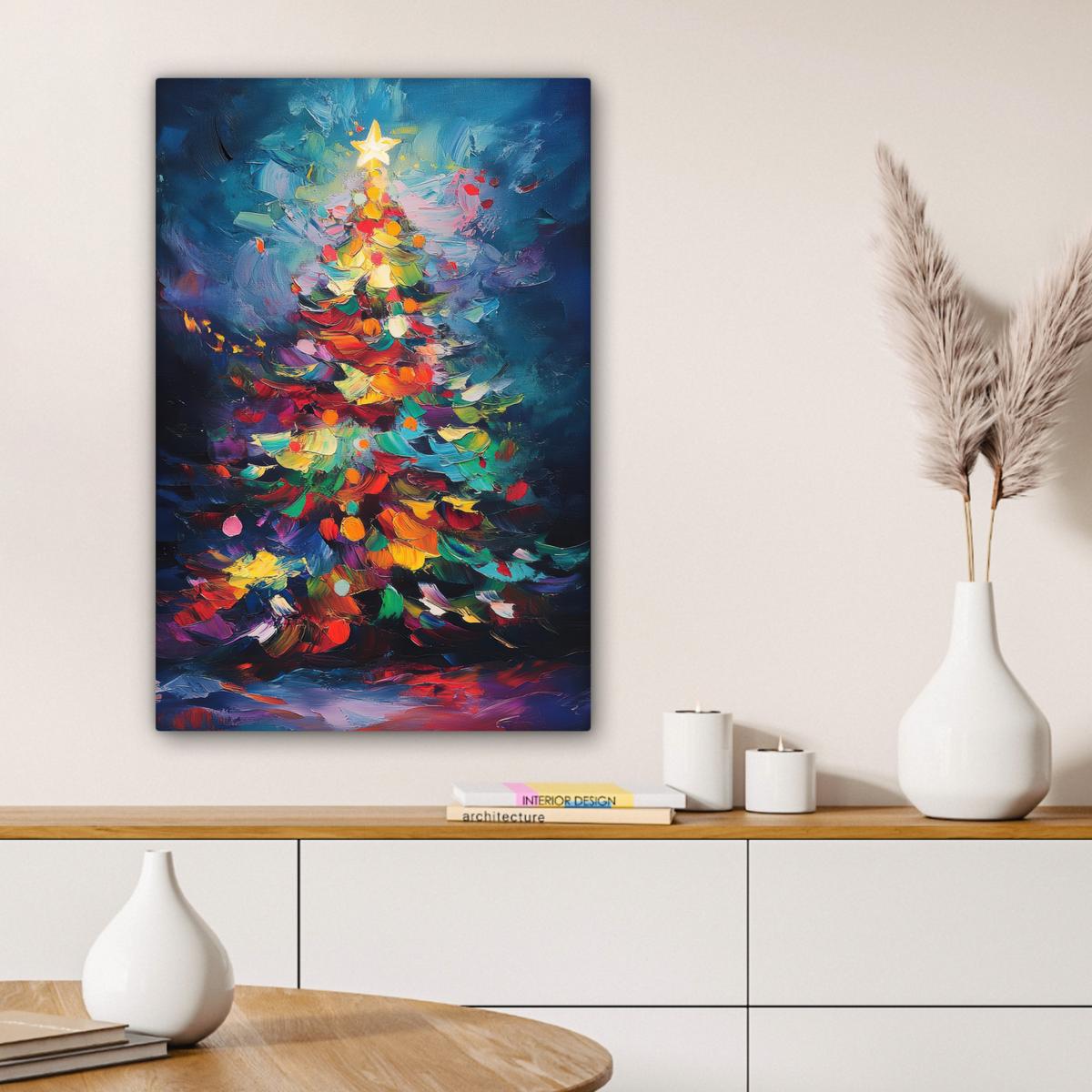 LEINWANDBILD Weihnachtsbaum - Weihnachten - Abstrakt - Farbenfroh Wanddeko Schlafzimmer 60x90 cm - Multicolor, Textil (60/90cm) - MuchoWow