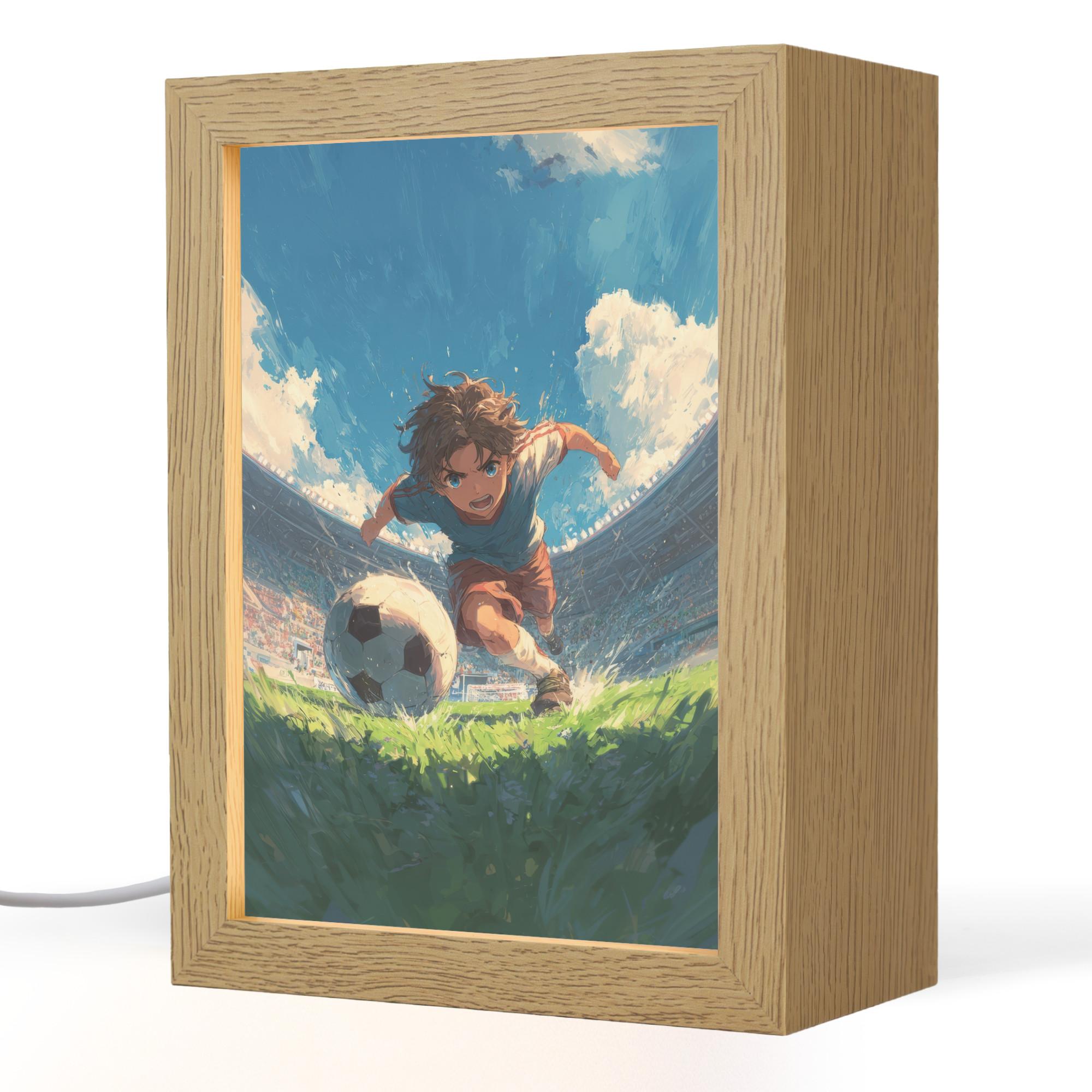 NACHTTISCHLAMPE Stadion - Fußballer - Ball 15x20 cm - Blau, Holzwerkstoff (8/15/20cm) - OnlyWow