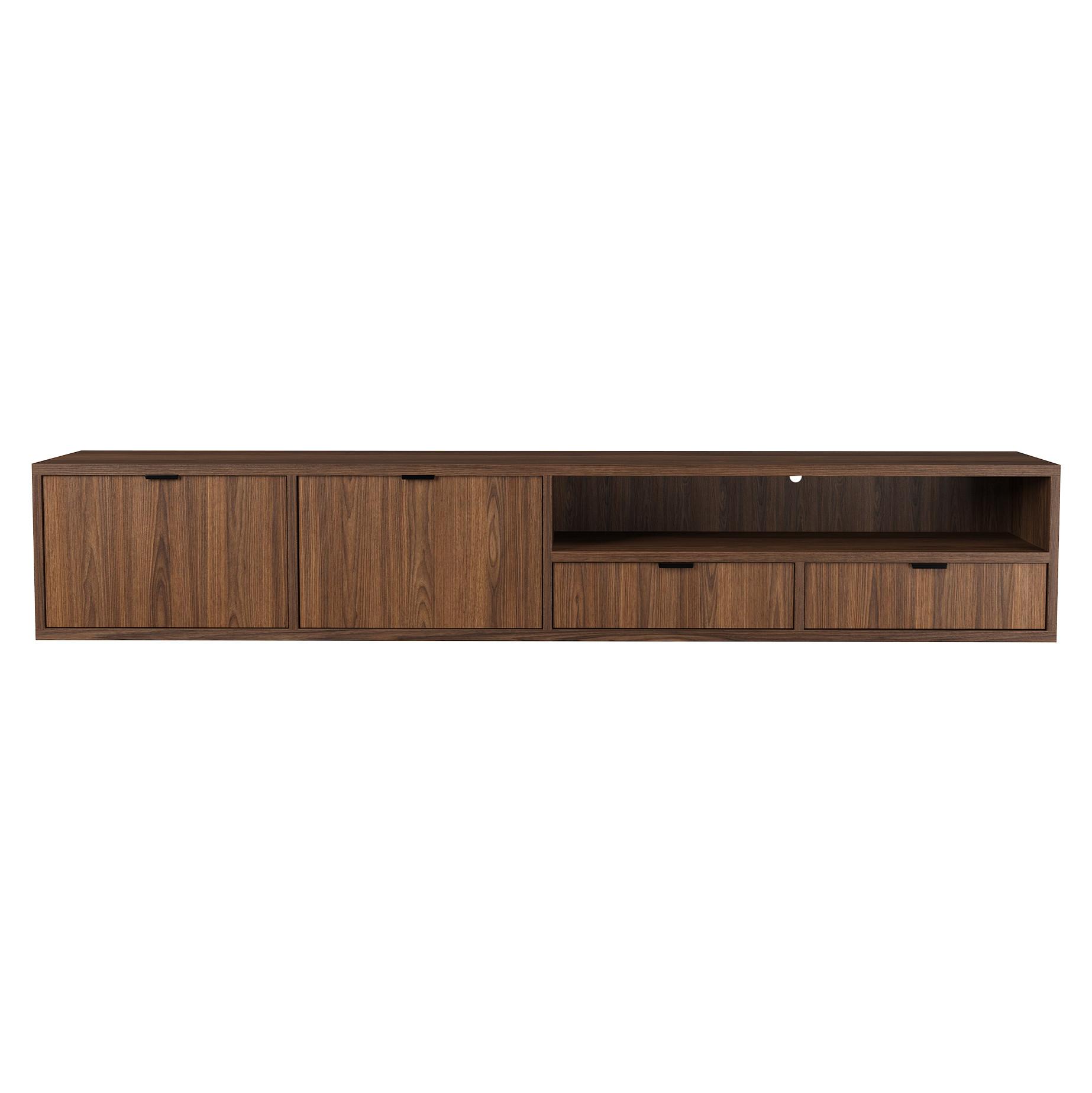 HÄNGELOWBOARD Evron mit 2 Schubladen und 2 Türen, 200 cm, Walnuss - Walnussfarben, Holzwerkstoff (200/35/40cm) - Beautysofa
