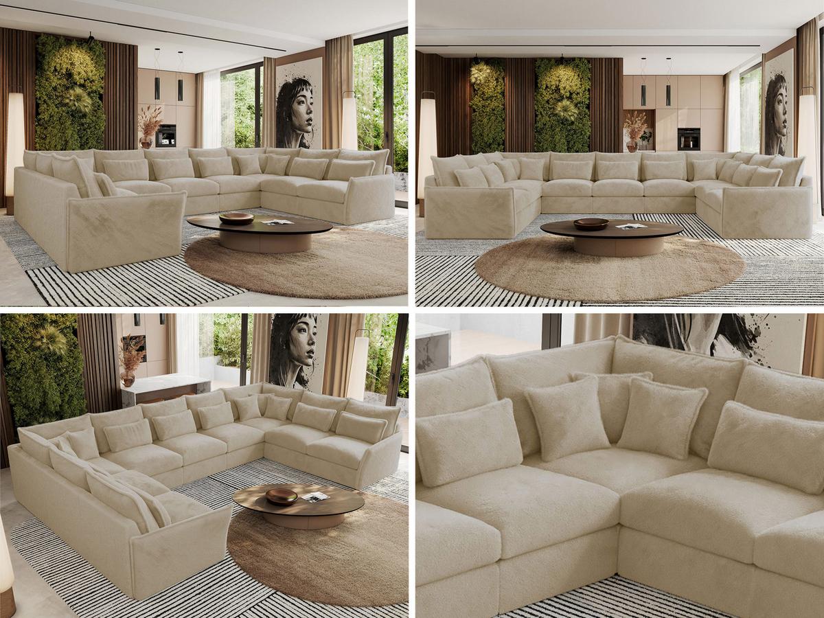 WOHNLANDSCHAFT VERSO U 9M Creme Plüsch - Creme/Schwarz, Kunststoff/Textil (442/93/270cm) - MKS